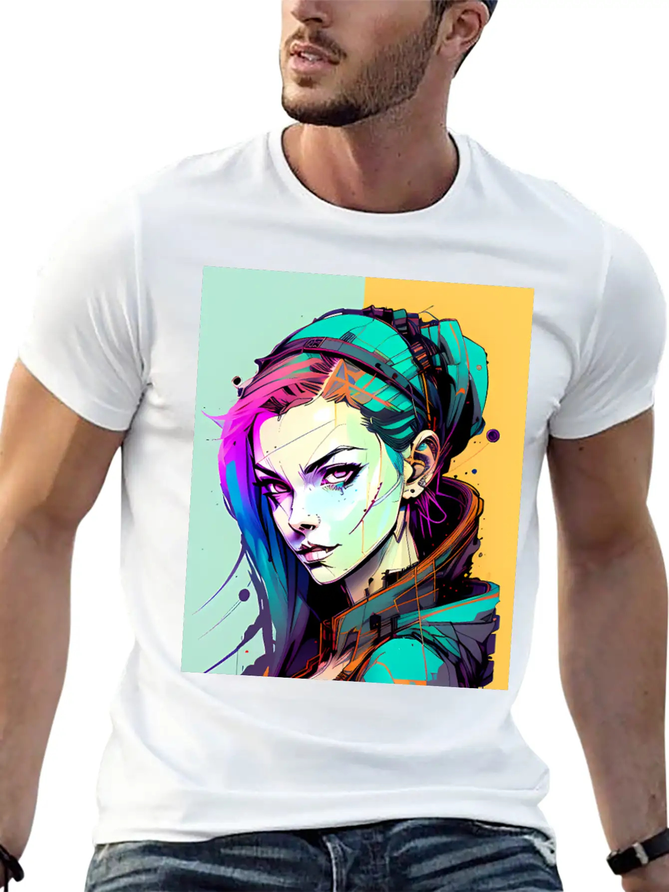 Sleek And Stylish Cyberpunk Girl In Hoodie Jacket Unisex Casual T-Shirt – Clean Design For Daily Comfort