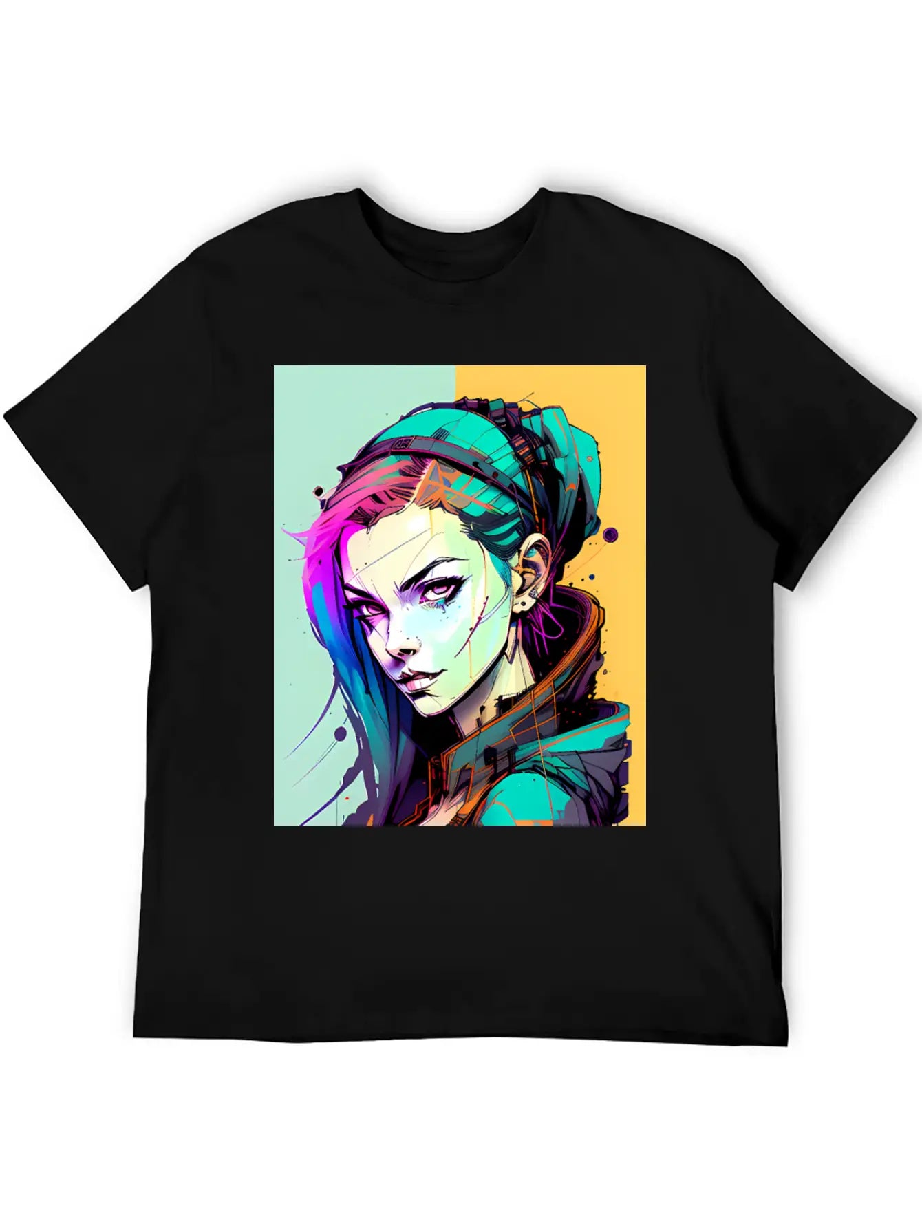 Sleek And Stylish Cyberpunk Girl In Hoodie Jacket Unisex Casual T-Shirt – Clean Design For Daily Comfort