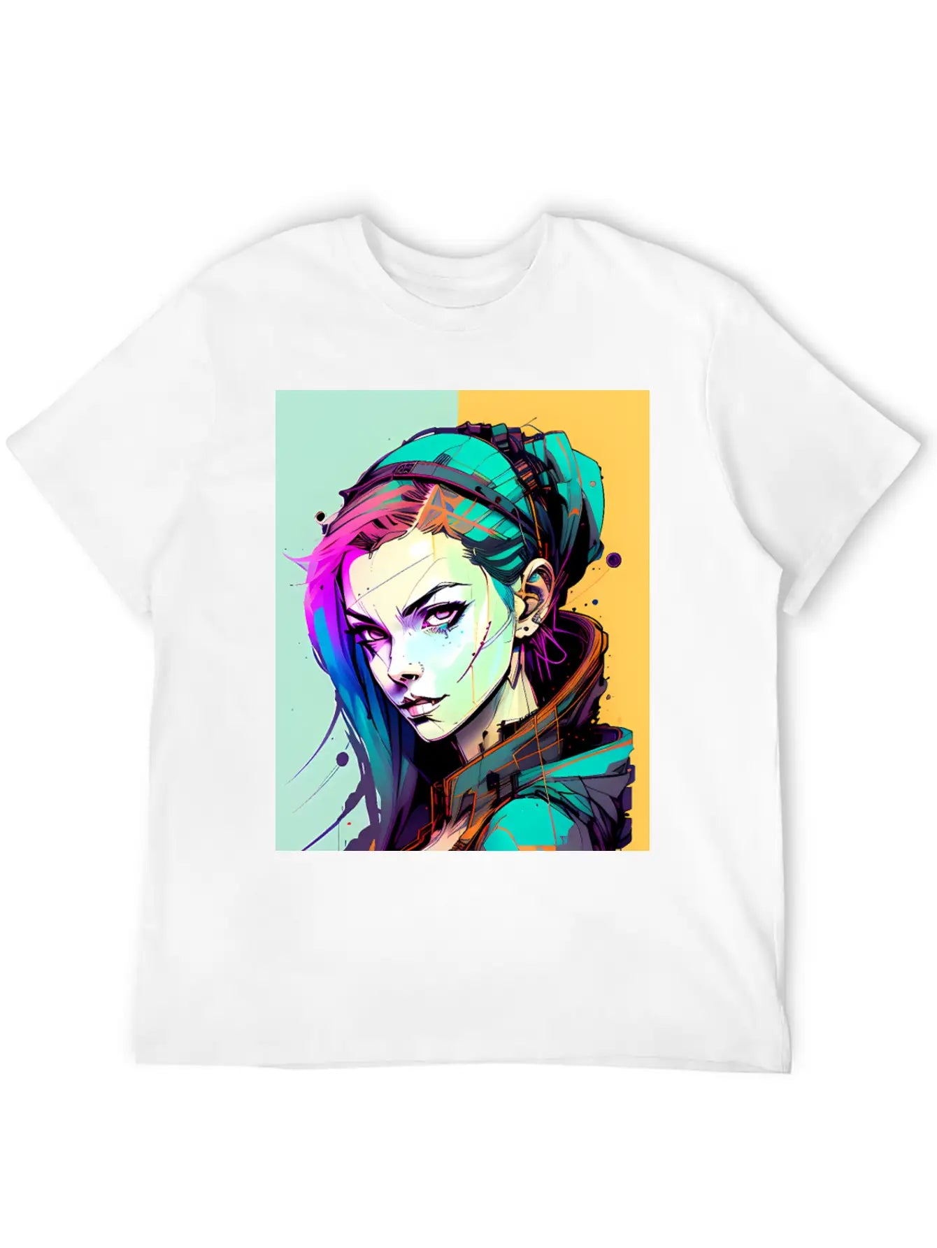 Sleek And Stylish Cyberpunk Girl In Hoodie Jacket Unisex Casual T-Shirt – Clean Design For Daily Comfort