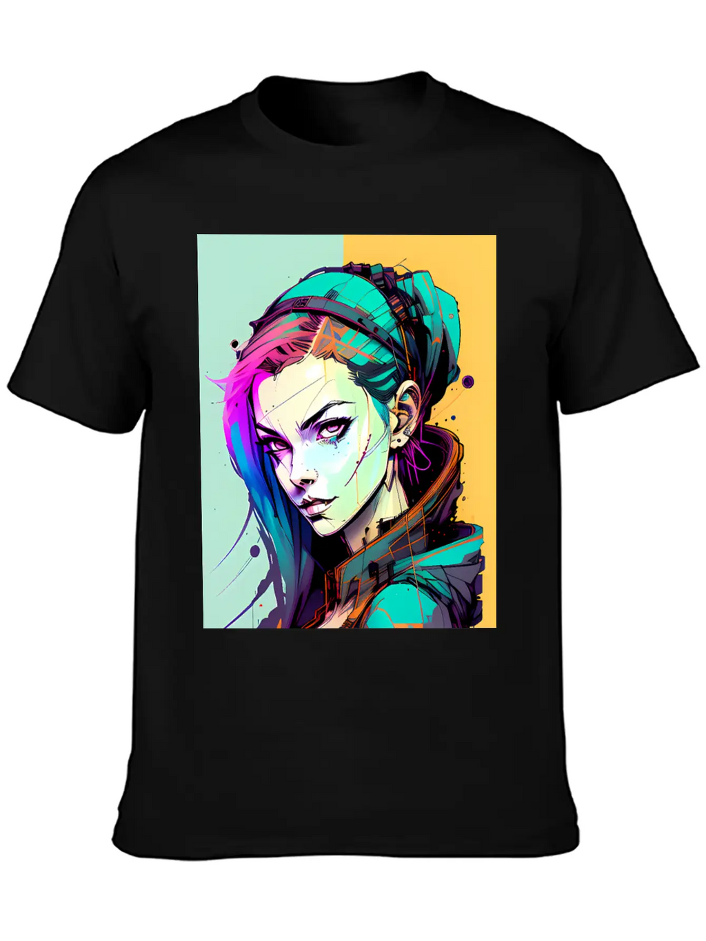 Sleek And Stylish Cyberpunk Girl In Hoodie Jacket Unisex Casual T-Shirt – Clean Design For Daily Comfort