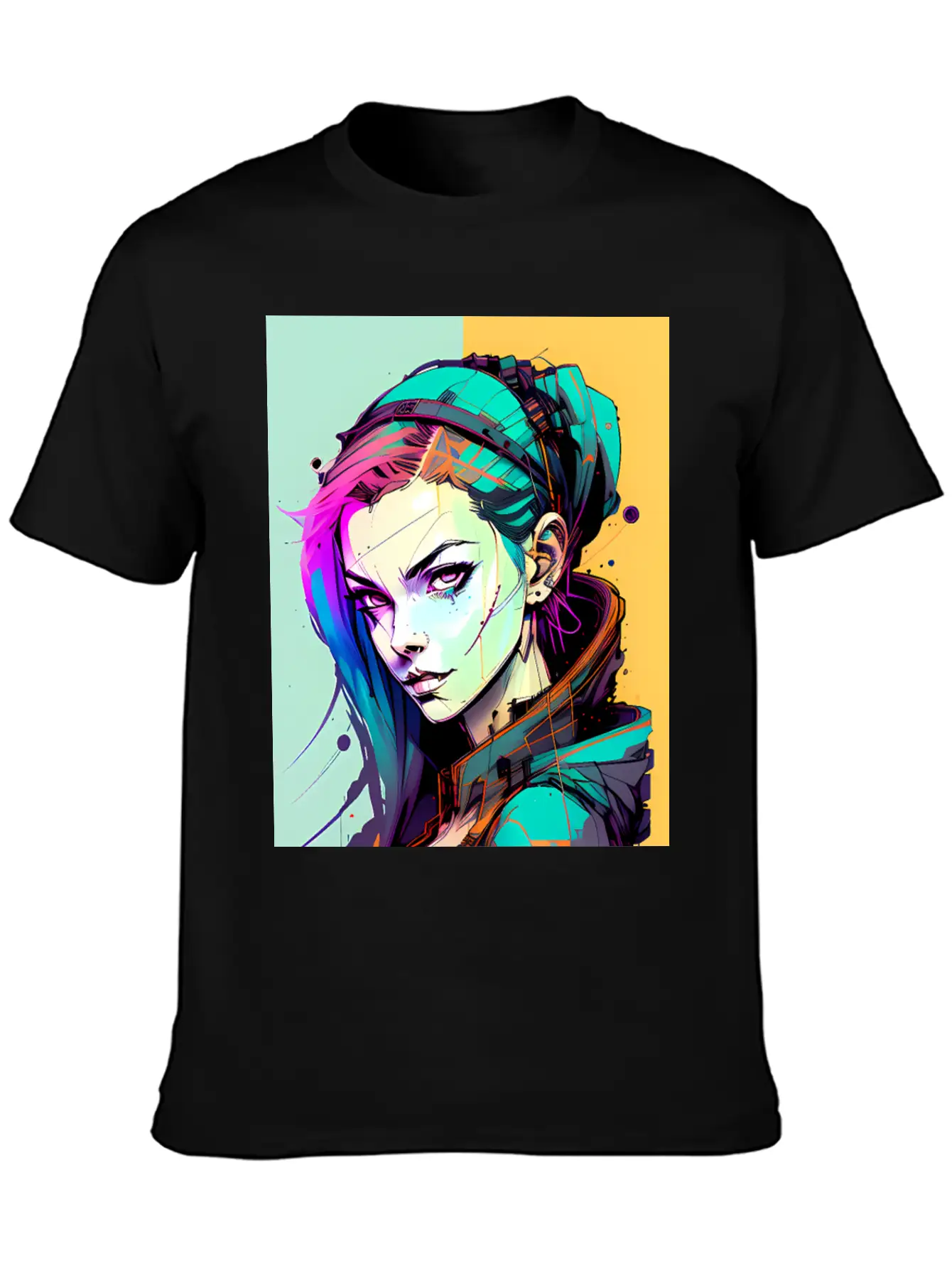 Sleek And Stylish Cyberpunk Girl In Hoodie Jacket Unisex Casual T-Shirt – Clean Design For Daily Comfort