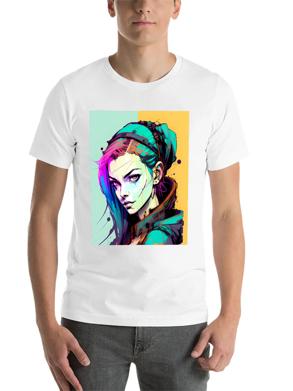 Sleek And Stylish Cyberpunk Girl In Hoodie Jacket Unisex Casual T-Shirt – Clean Design For Daily Comfort