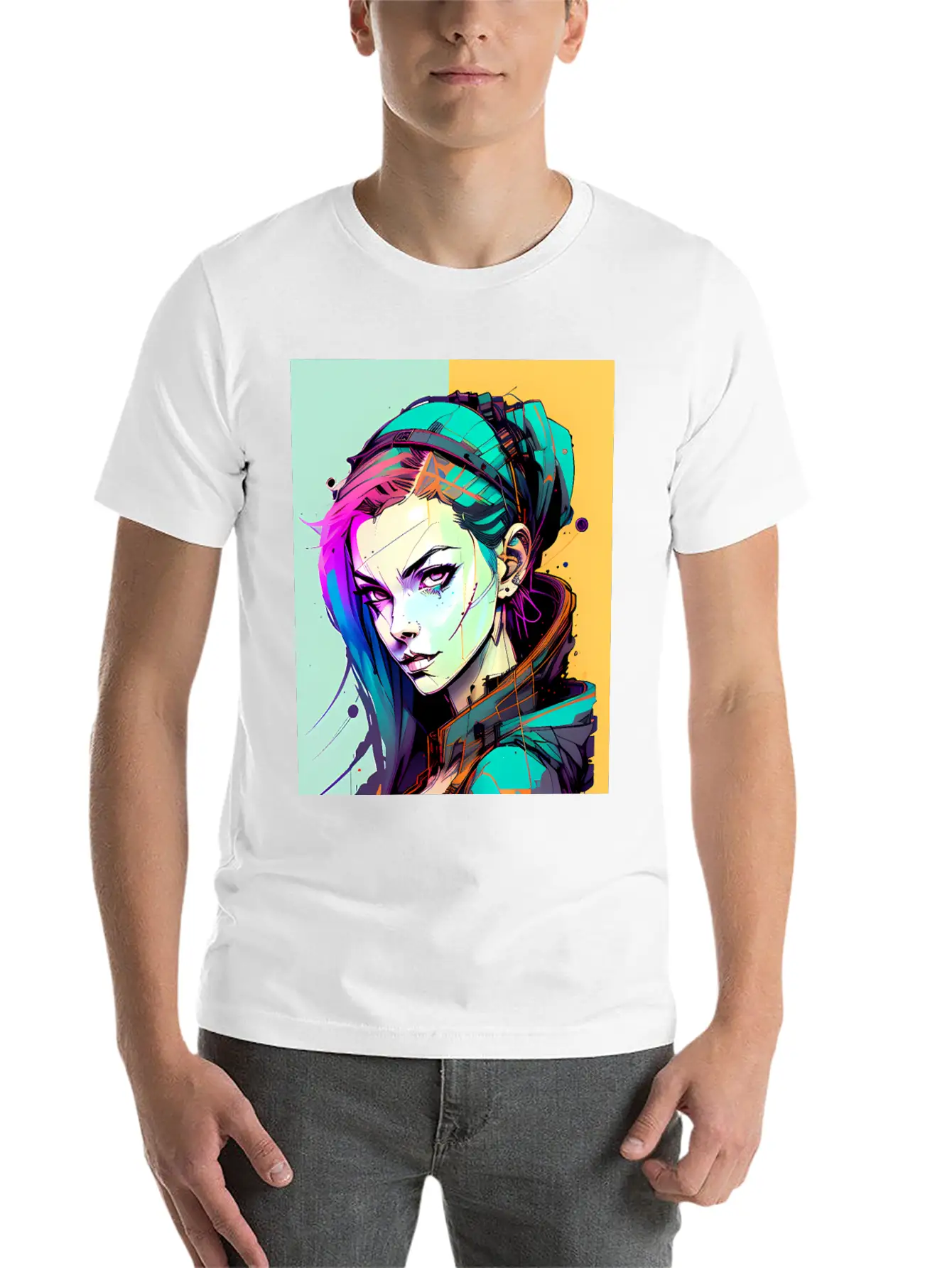 Sleek And Stylish Cyberpunk Girl In Hoodie Jacket Unisex Casual T-Shirt – Clean Design For Daily Comfort
