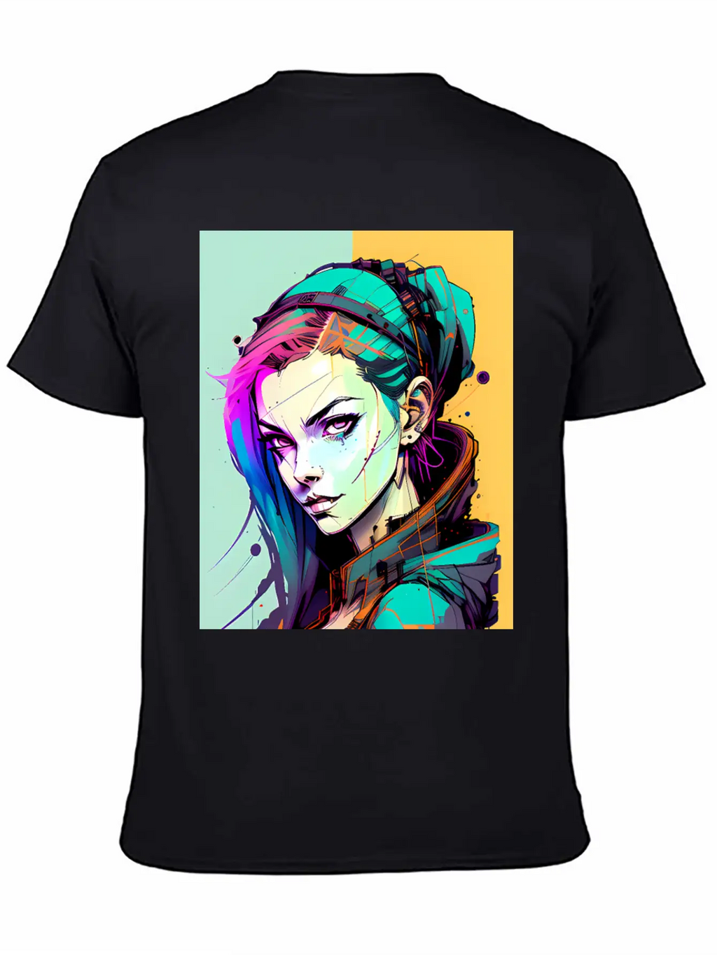 Sleek And Stylish Cyberpunk Girl In Hoodie Jacket Unisex Casual T-Shirt – Clean Design For Daily Comfort