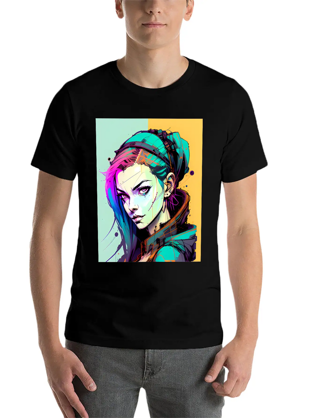 Sleek And Stylish Cyberpunk Girl In Hoodie Jacket Unisex Casual T-Shirt – Clean Design For Daily Comfort