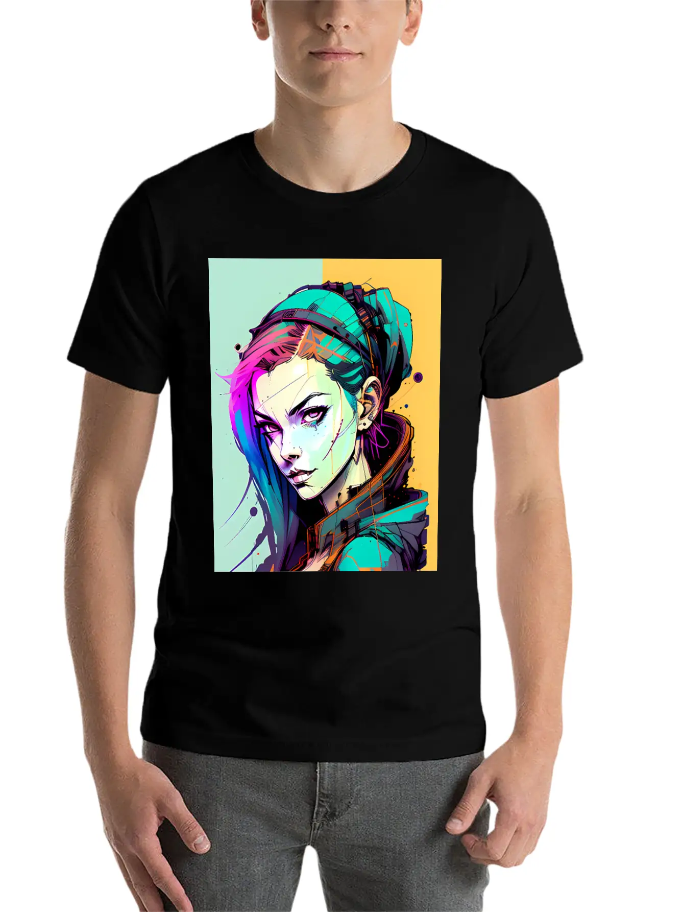 Sleek And Stylish Cyberpunk Girl In Hoodie Jacket Unisex Casual T-Shirt – Clean Design For Daily Comfort