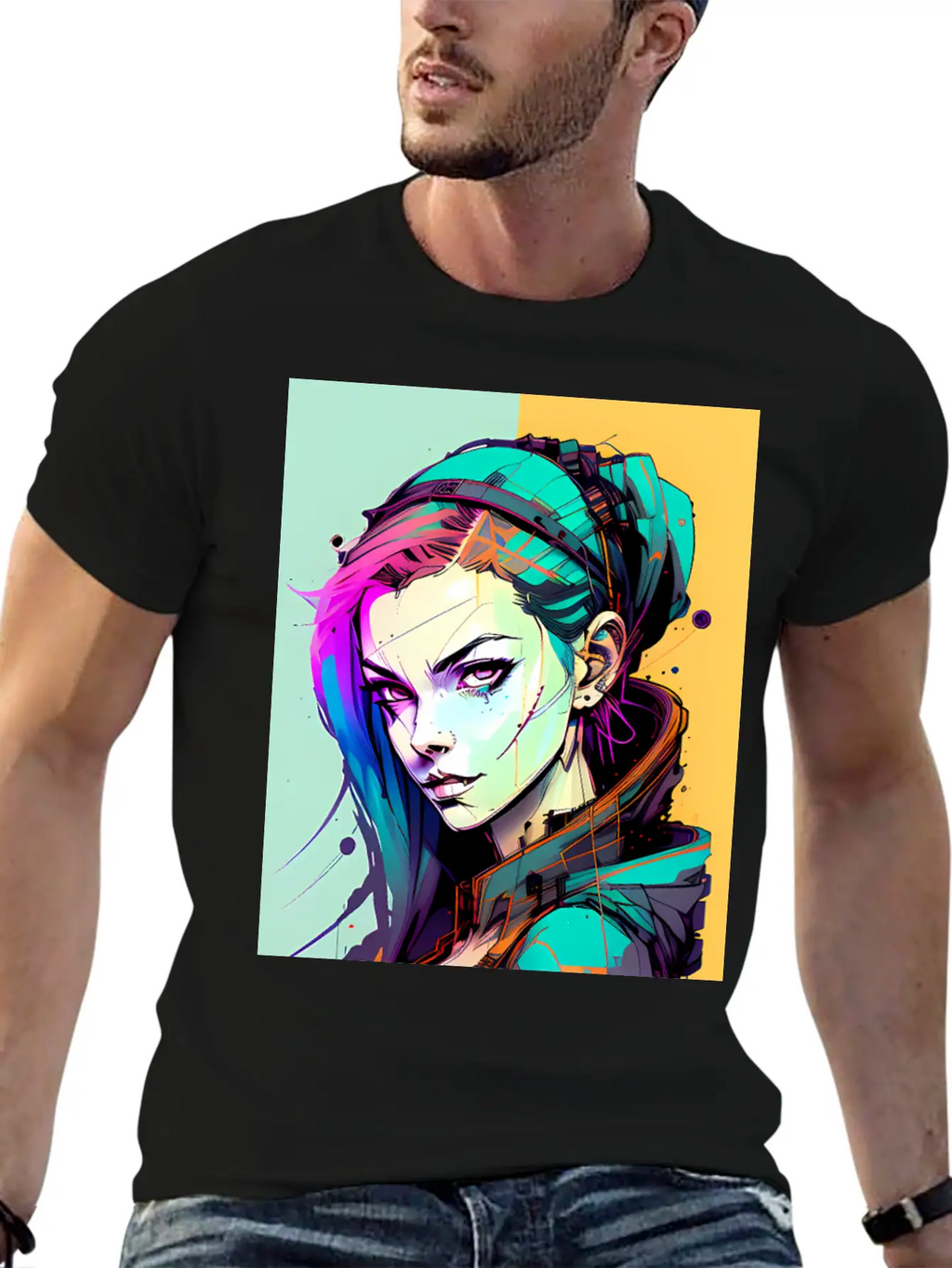 Sleek And Stylish Cyberpunk Girl In Hoodie Jacket Unisex Casual T-Shirt – Clean Design For Daily Comfort