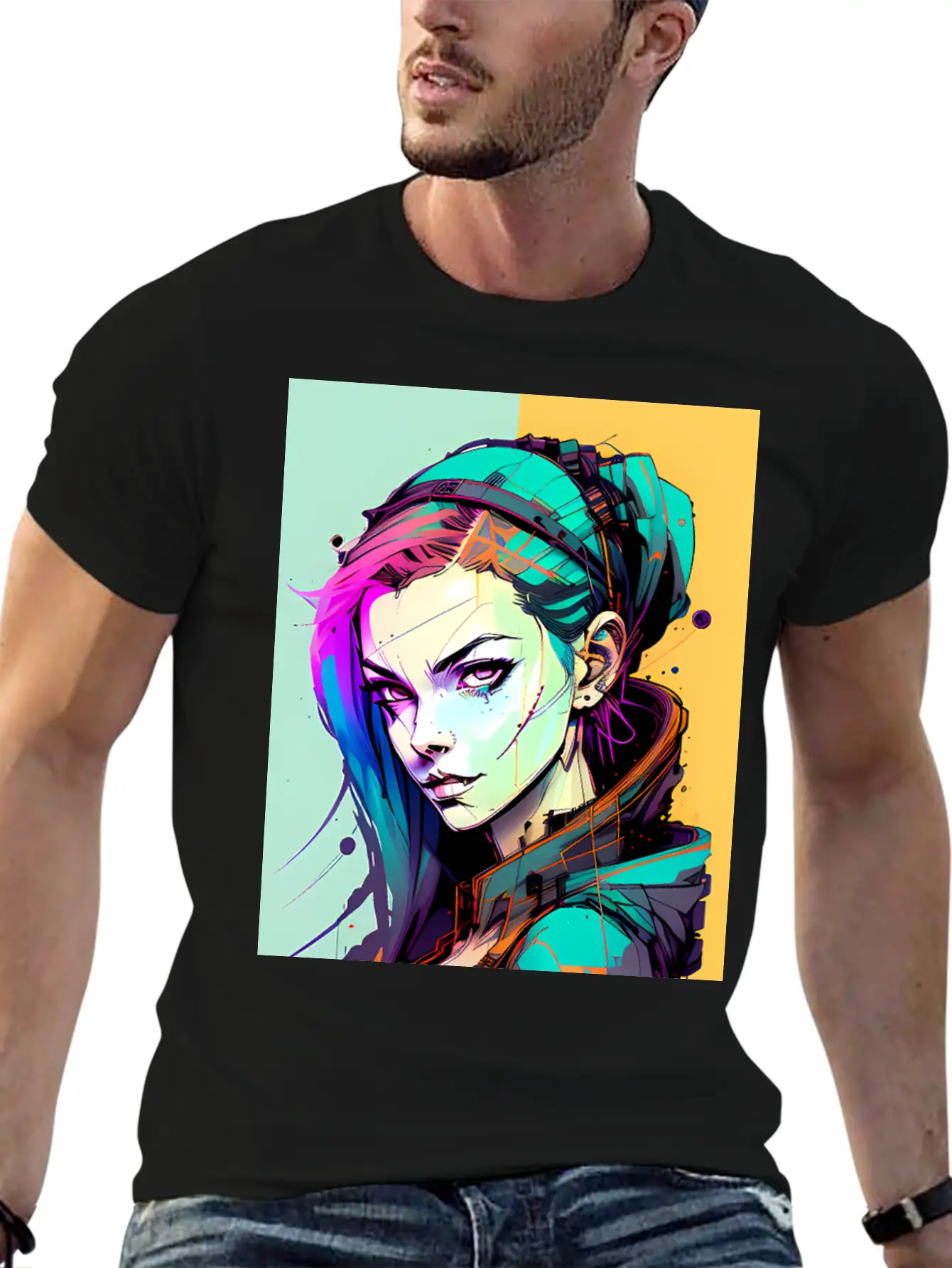 Sleek And Stylish Cyberpunk Girl In Hoodie Jacket Unisex Casual T-Shirt – Clean Design For Daily Comfort
