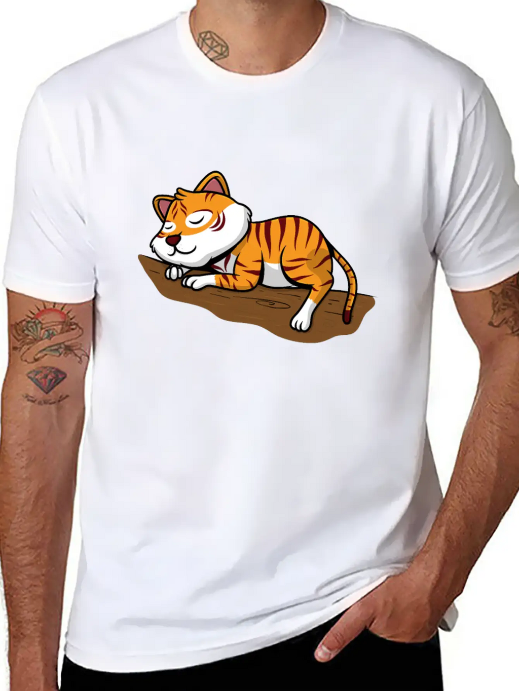 Sleeping Little Sweet Tiger Branch In The Jungle Classic Cotton Tee – Unisex Comfort For Any Season