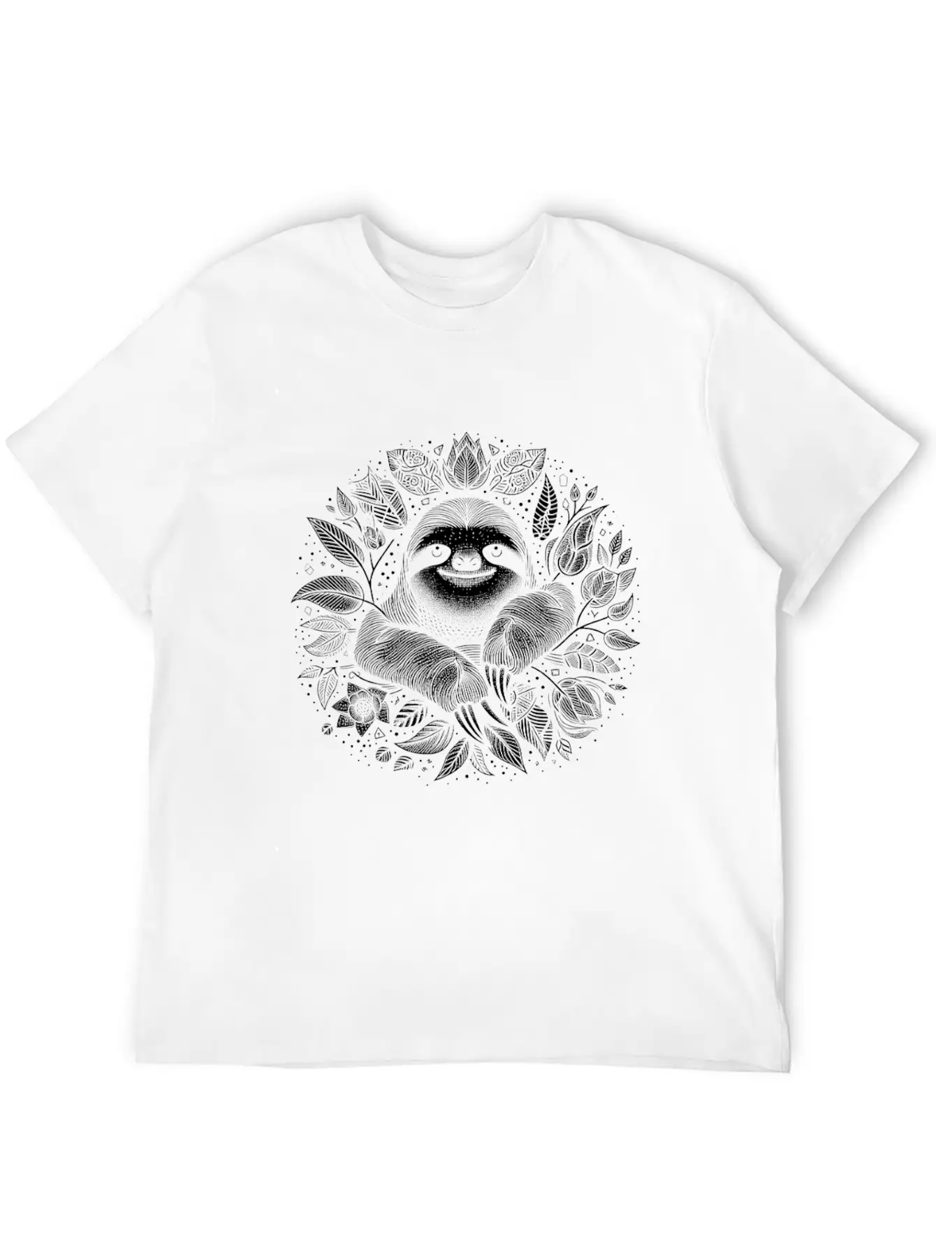 Sloth Line Art Floral Cute Silhouette Breathable Soft Cotton T-Shirt – Timeless Casual Look