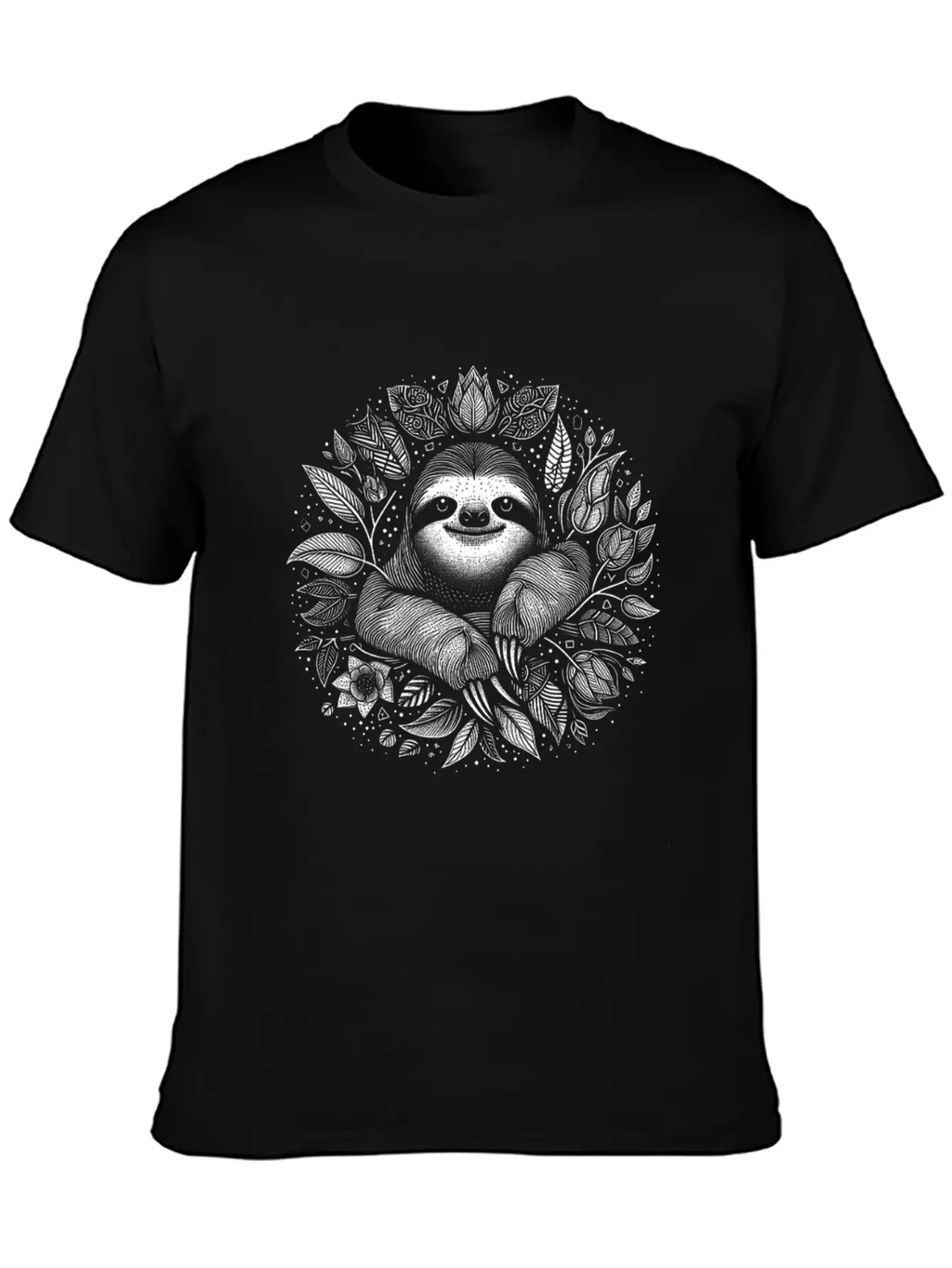 Sloth Line Art Floral Cute Silhouette Breathable Soft Cotton T-Shirt – Timeless Casual Look