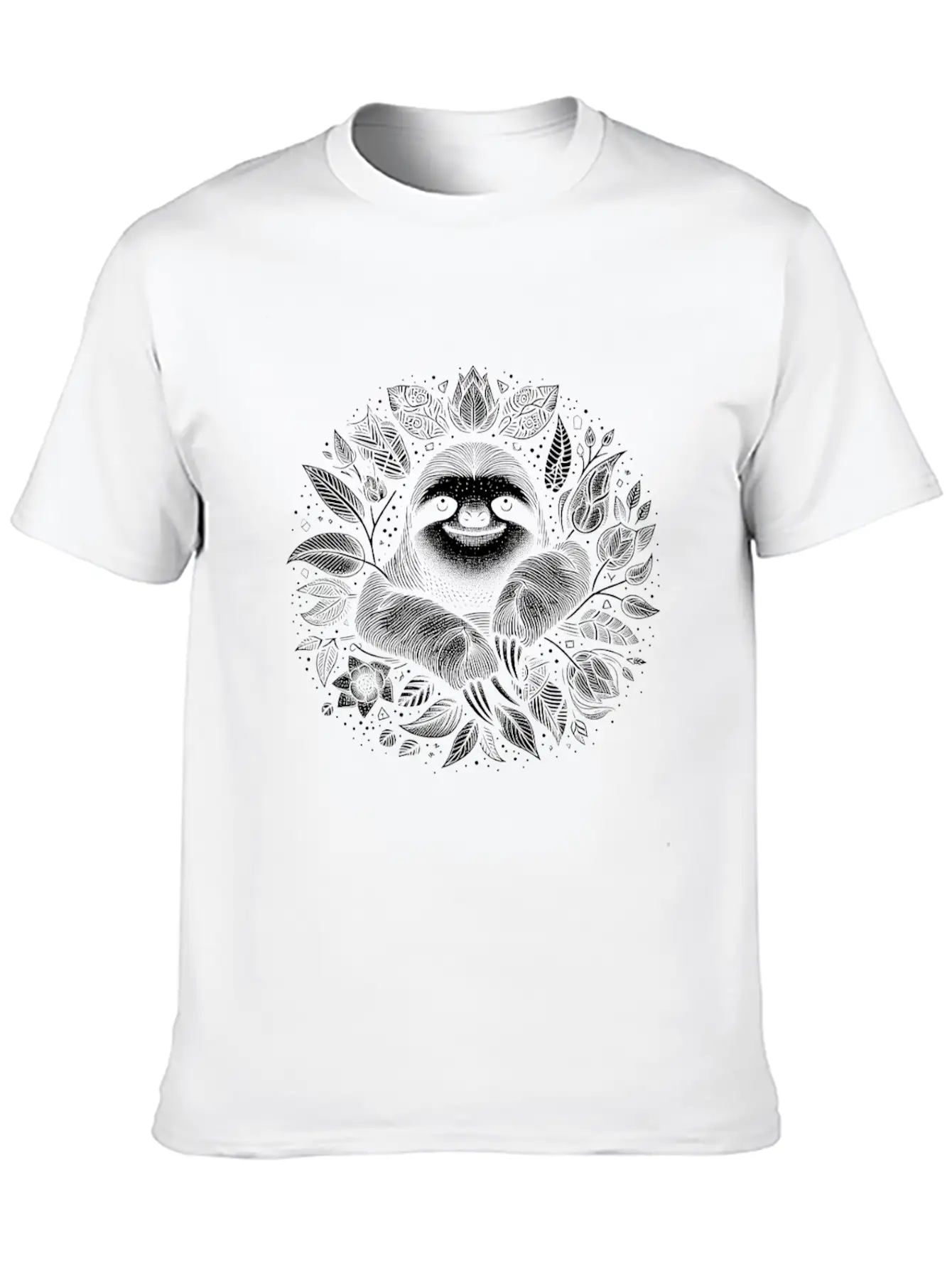 Sloth Line Art Floral Cute Silhouette Breathable Soft Cotton T-Shirt – Timeless Casual Look