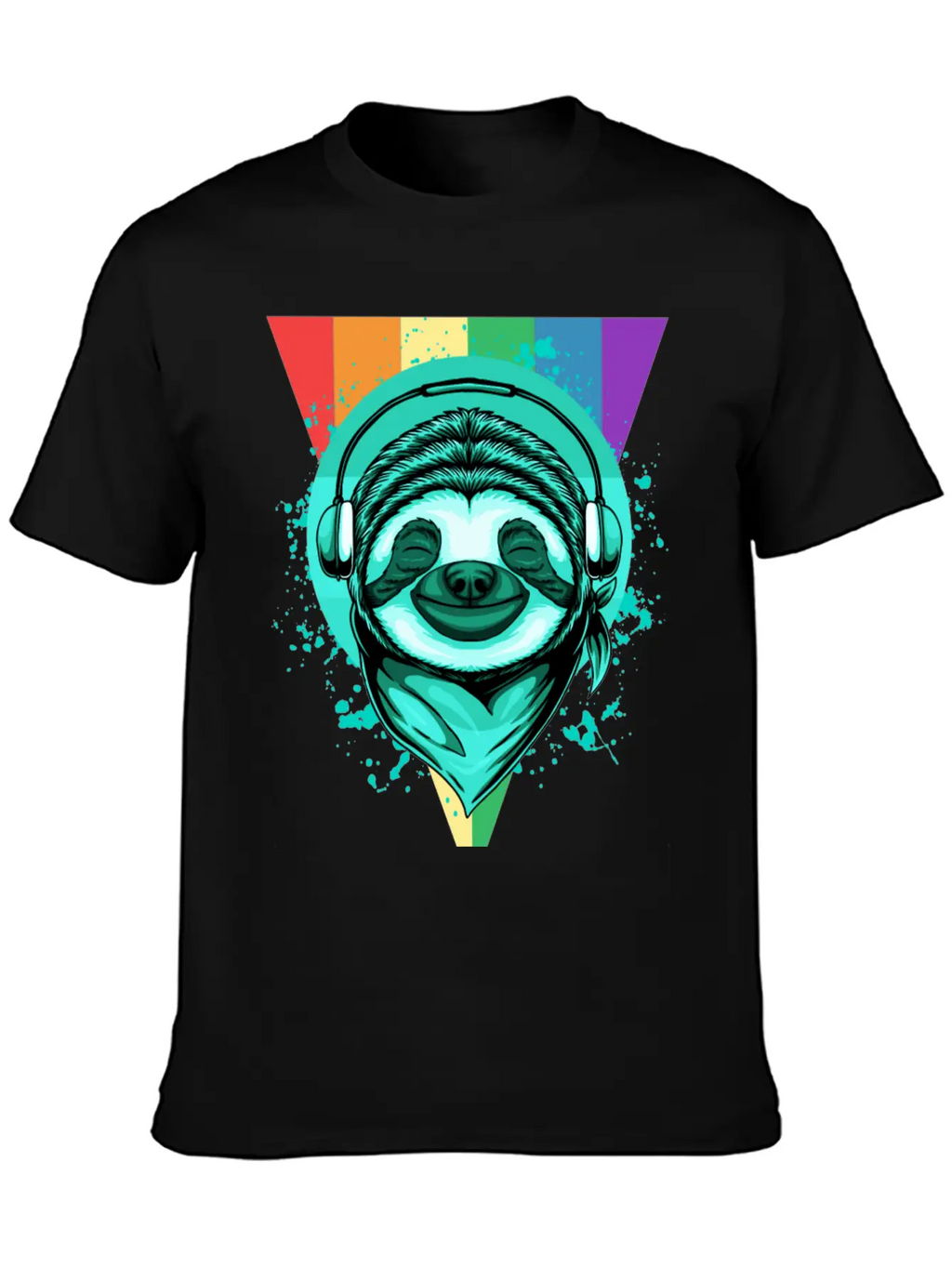 Sloth With Headphones And A Rainbow Basic Graphic T-Shirt – Daily Comfort In Soft Cotton