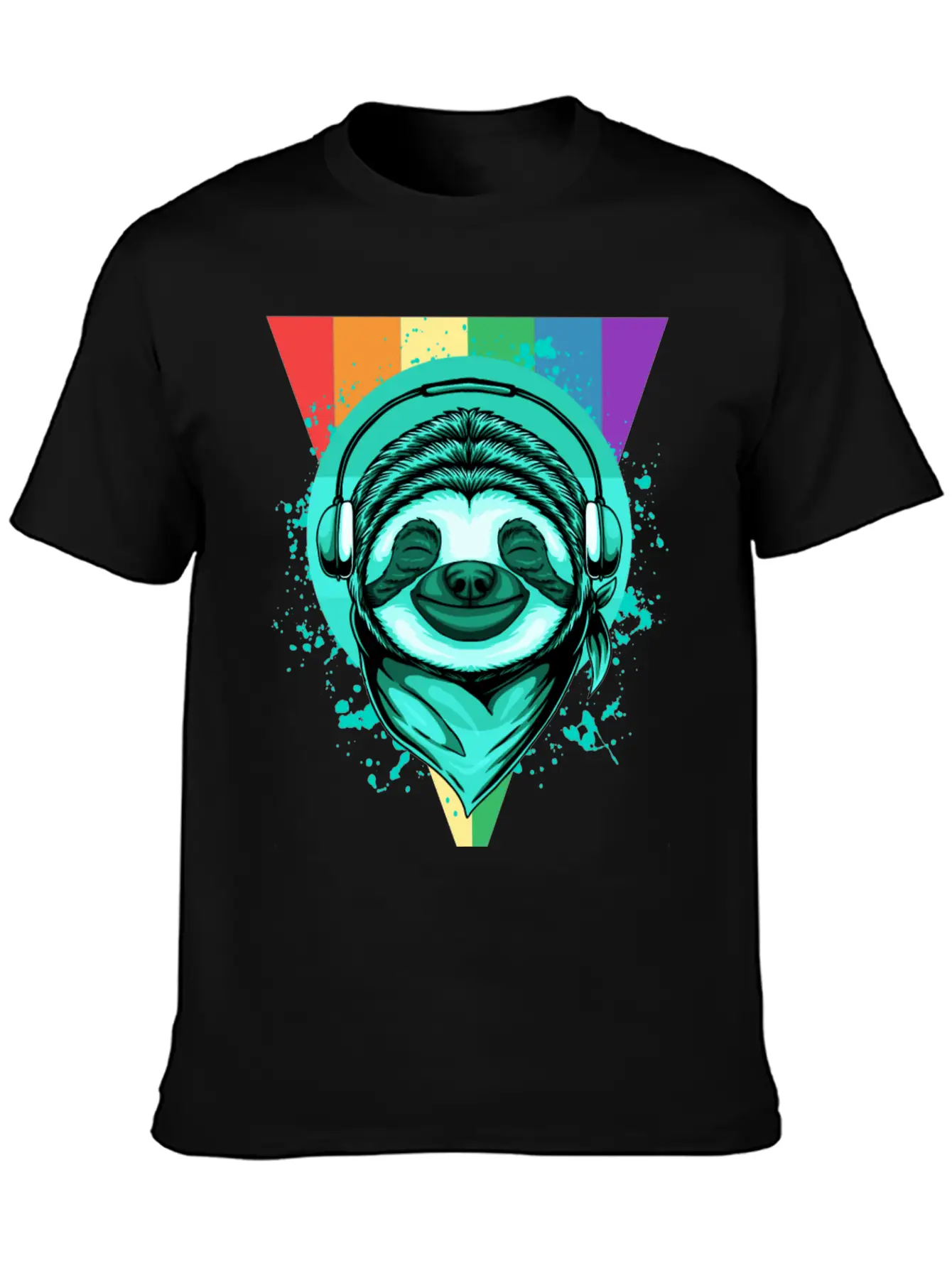 Sloth With Headphones And A Rainbow Basic Graphic T-Shirt – Daily Comfort In Soft Cotton