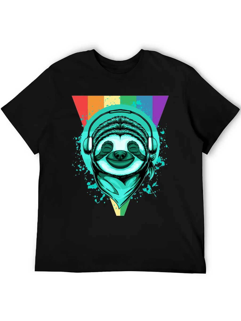 Sloth With Headphones And A Rainbow Basic Graphic T-Shirt – Daily Comfort In Soft Cotton