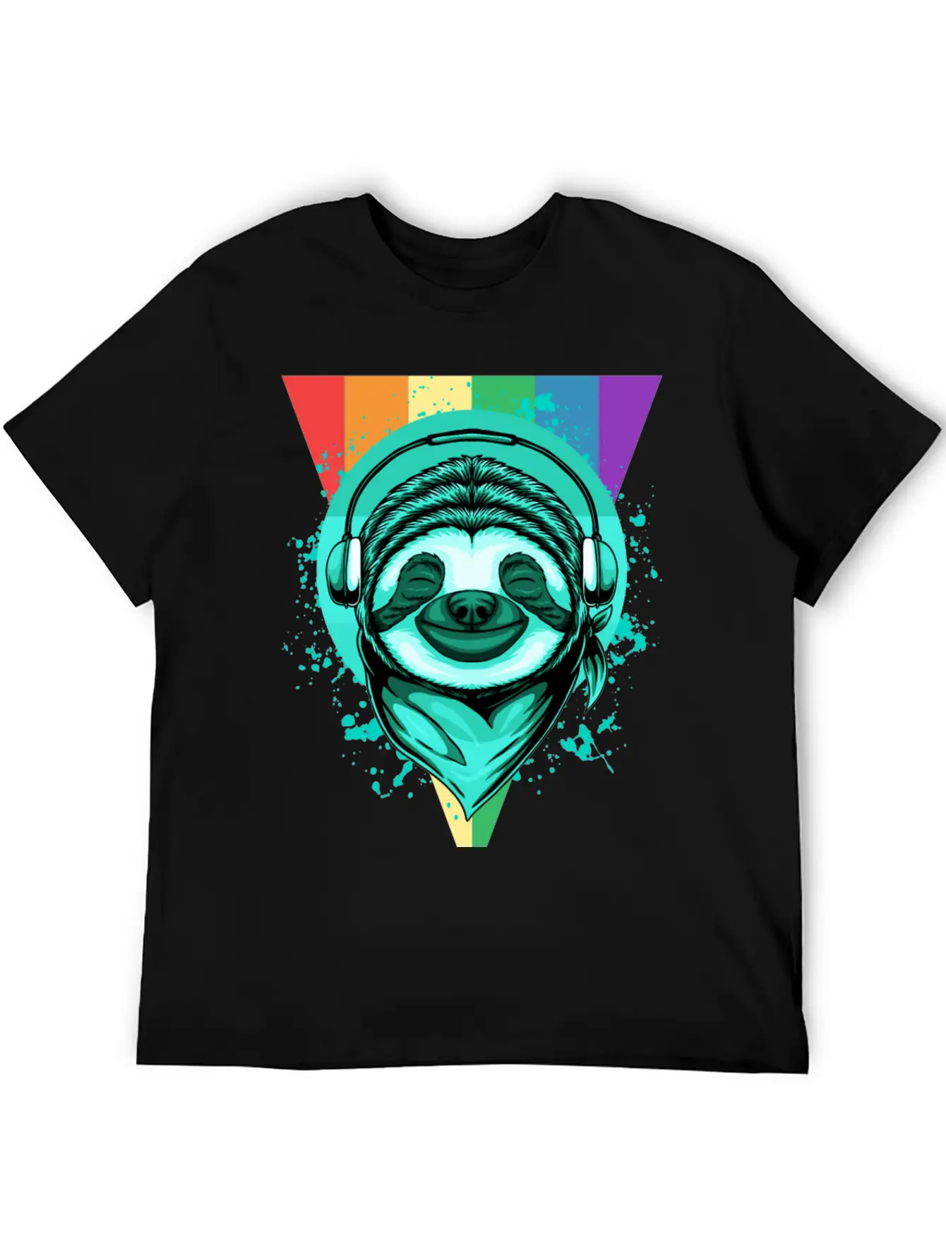 Sloth With Headphones And A Rainbow Basic Graphic T-Shirt – Daily Comfort In Soft Cotton