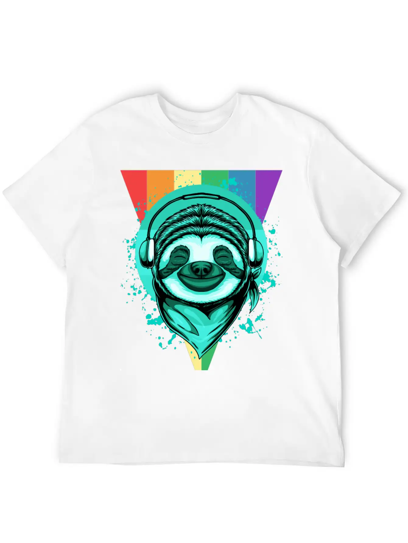 Sloth With Headphones And A Rainbow Basic Graphic T-Shirt – Daily Comfort In Soft Cotton