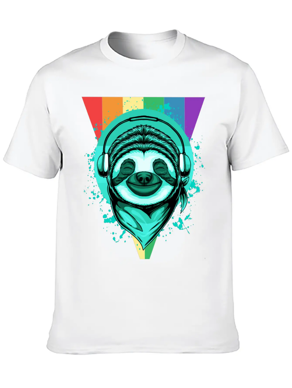 Sloth With Headphones And A Rainbow Basic Graphic T-Shirt – Daily Comfort In Soft Cotton