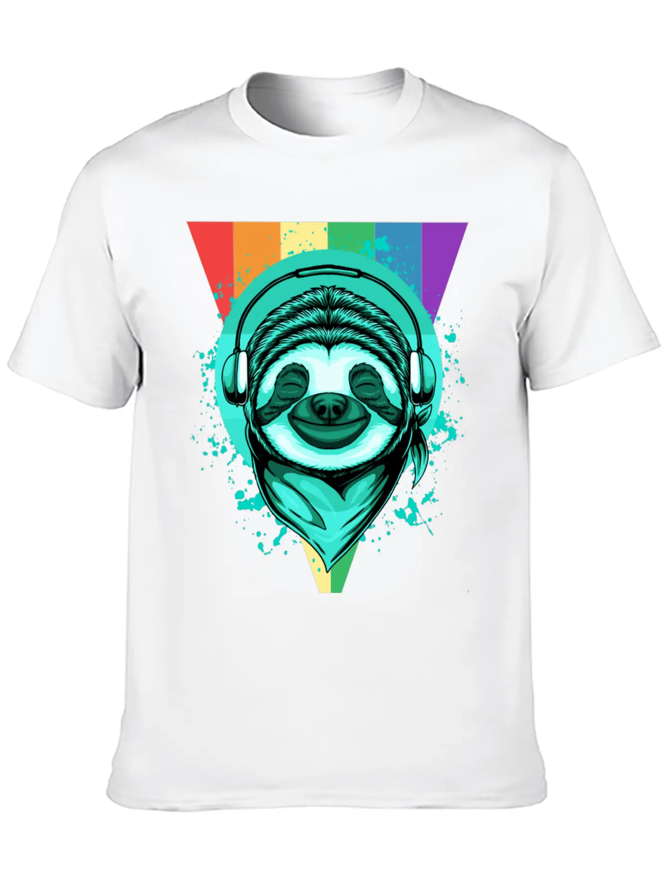 Sloth With Headphones And A Rainbow Basic Graphic T-Shirt – Daily Comfort In Soft Cotton