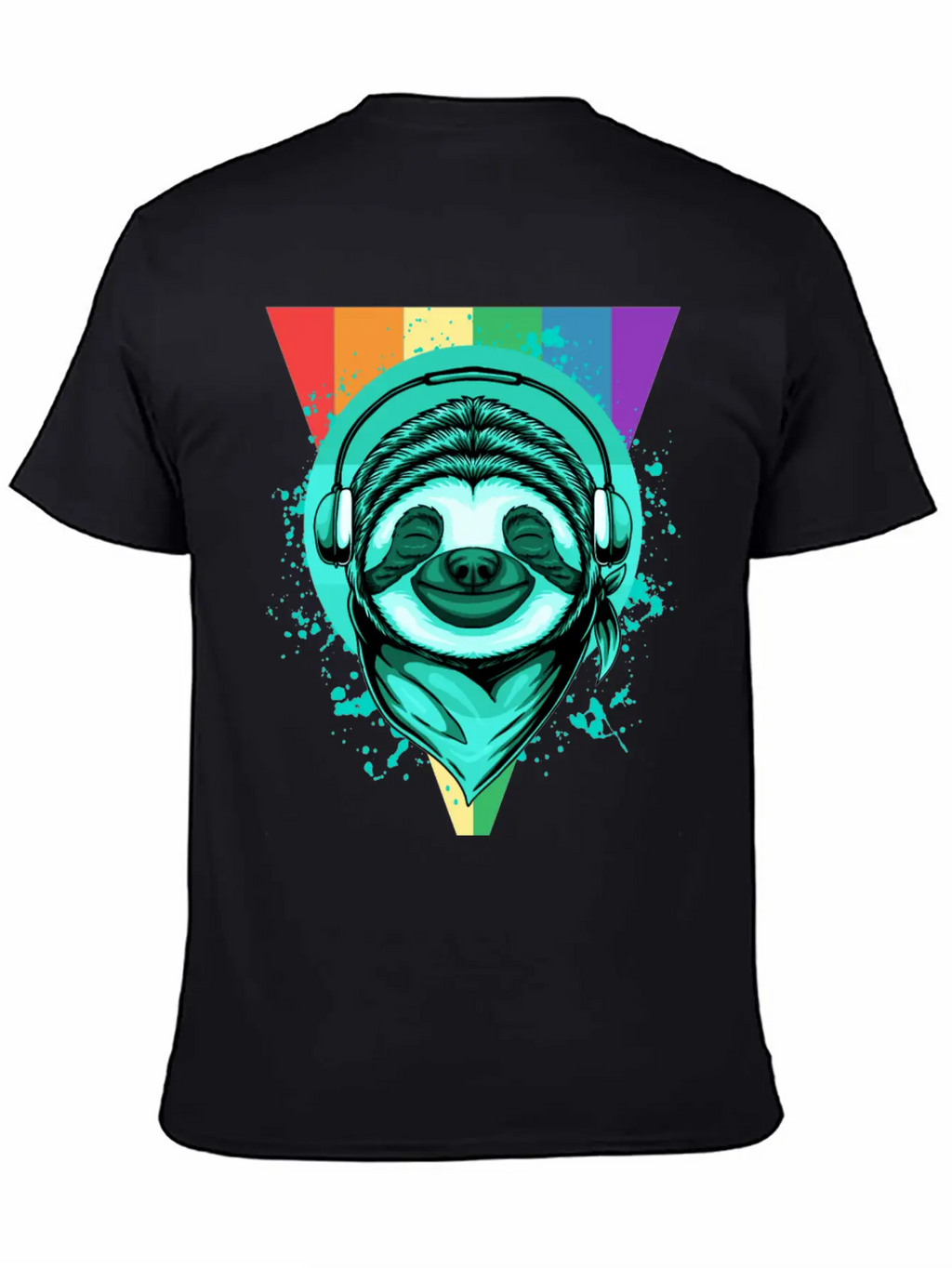 Sloth With Headphones And A Rainbow Basic Graphic T-Shirt – Daily Comfort In Soft Cotton