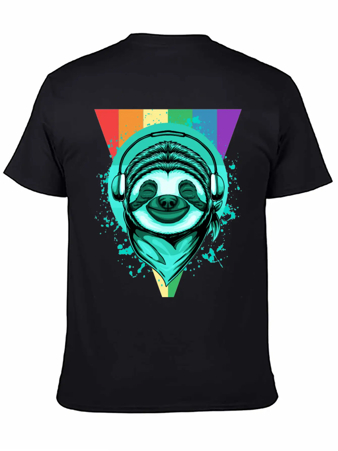 Sloth With Headphones And A Rainbow Basic Graphic T-Shirt – Daily Comfort In Soft Cotton