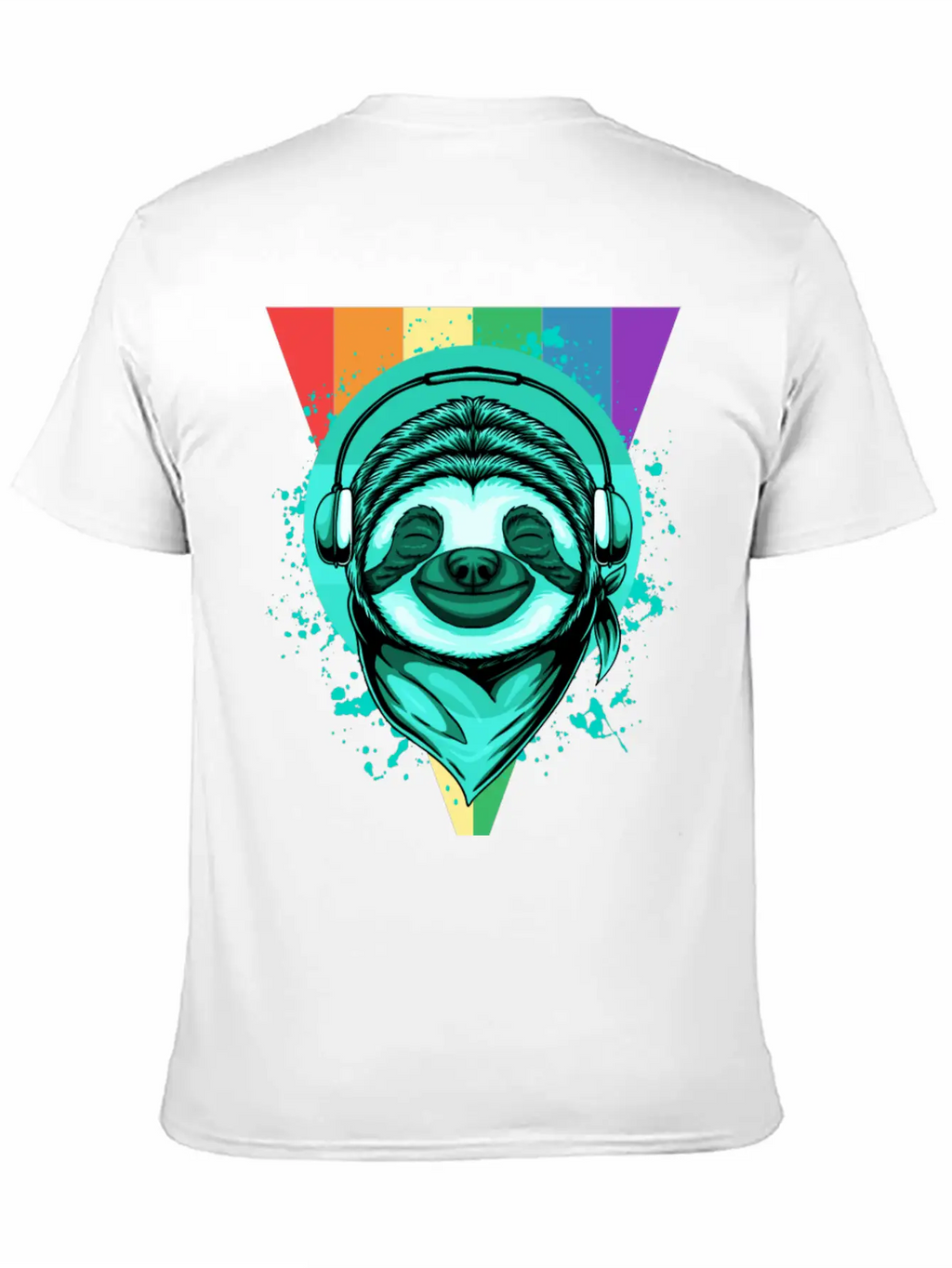 Sloth With Headphones And A Rainbow Basic Graphic T-Shirt – Daily Comfort In Soft Cotton
