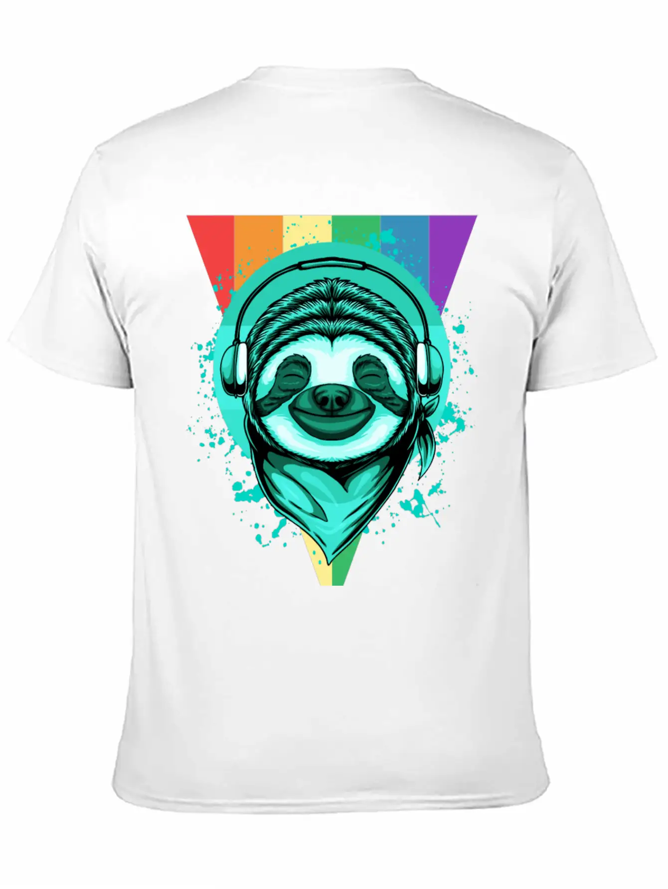 Sloth With Headphones And A Rainbow Basic Graphic T-Shirt – Daily Comfort In Soft Cotton