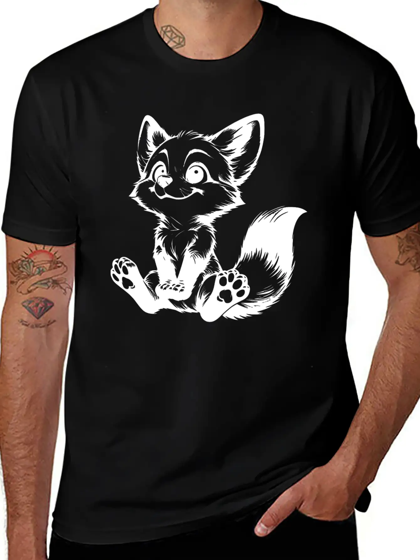 Smiling Sitting Fox Baby Line Drawing Unisex Casual T-Shirt – Clean Design For Daily Comfort