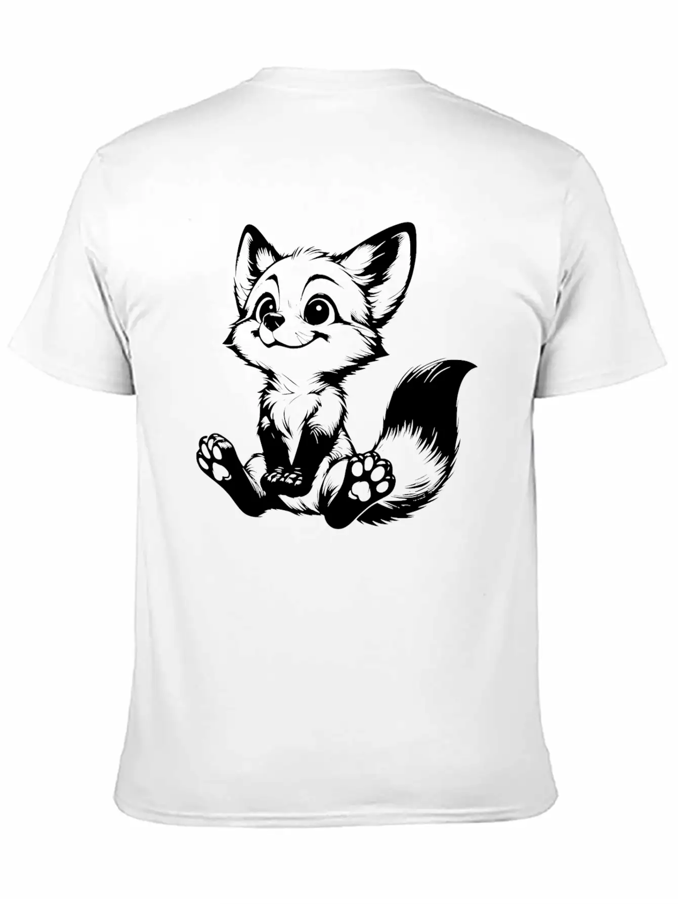 Smiling Sitting Fox Baby Line Drawing Unisex Casual T-Shirt – Clean Design For Daily Comfort