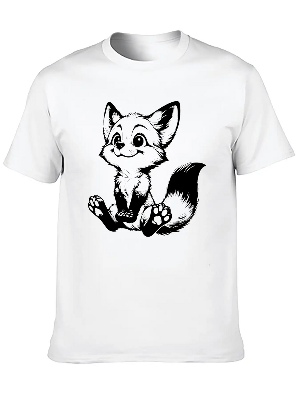 Smiling Sitting Fox Baby Line Drawing Unisex Casual T-Shirt – Clean Design For Daily Comfort
