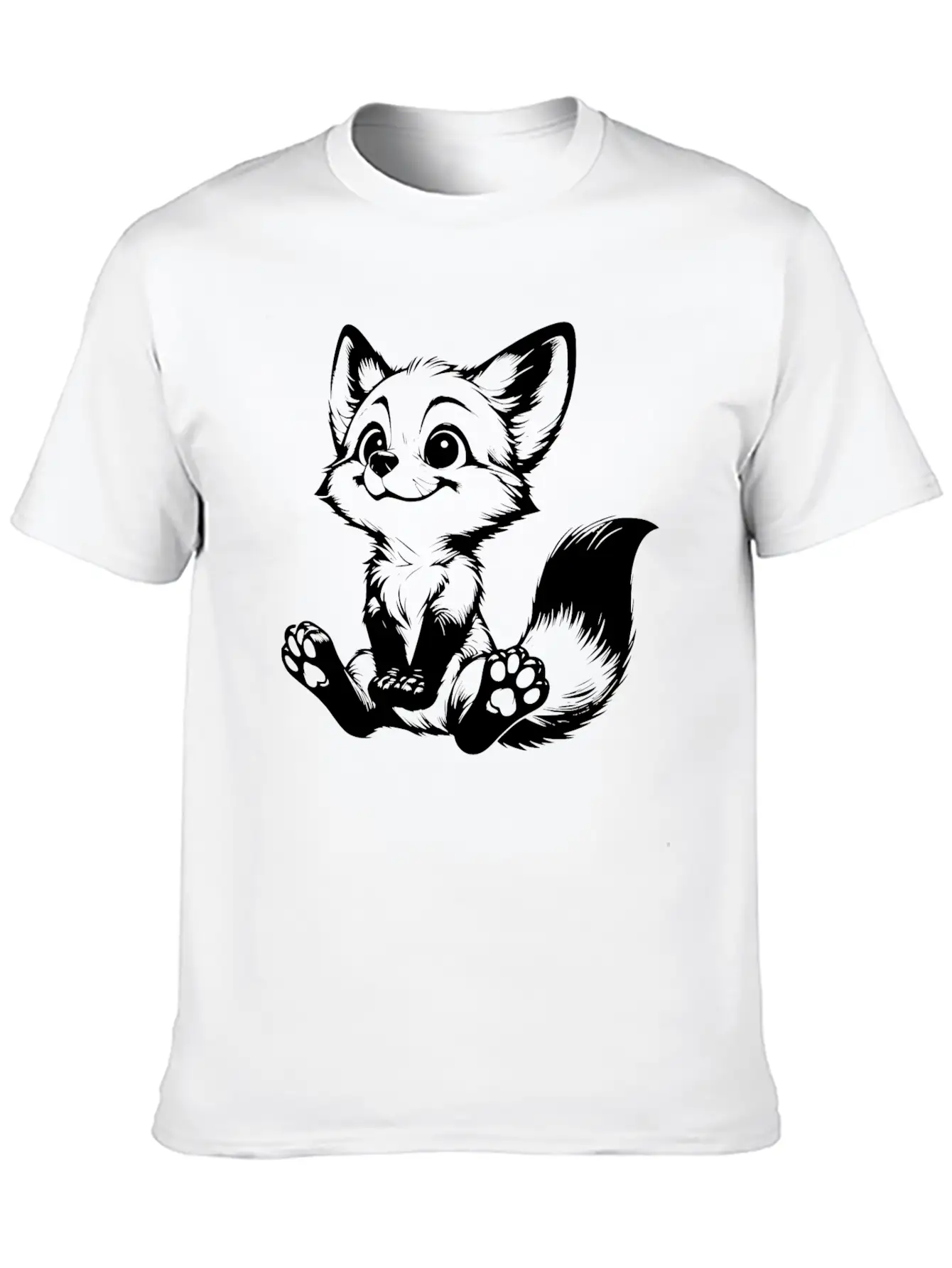 Smiling Sitting Fox Baby Line Drawing Unisex Casual T-Shirt – Clean Design For Daily Comfort