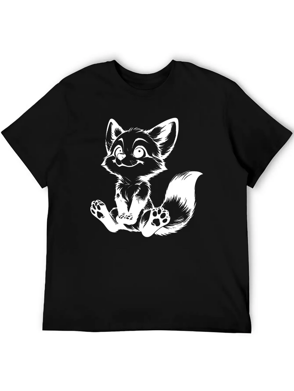 Smiling Sitting Fox Baby Line Drawing Unisex Casual T-Shirt – Clean Design For Daily Comfort