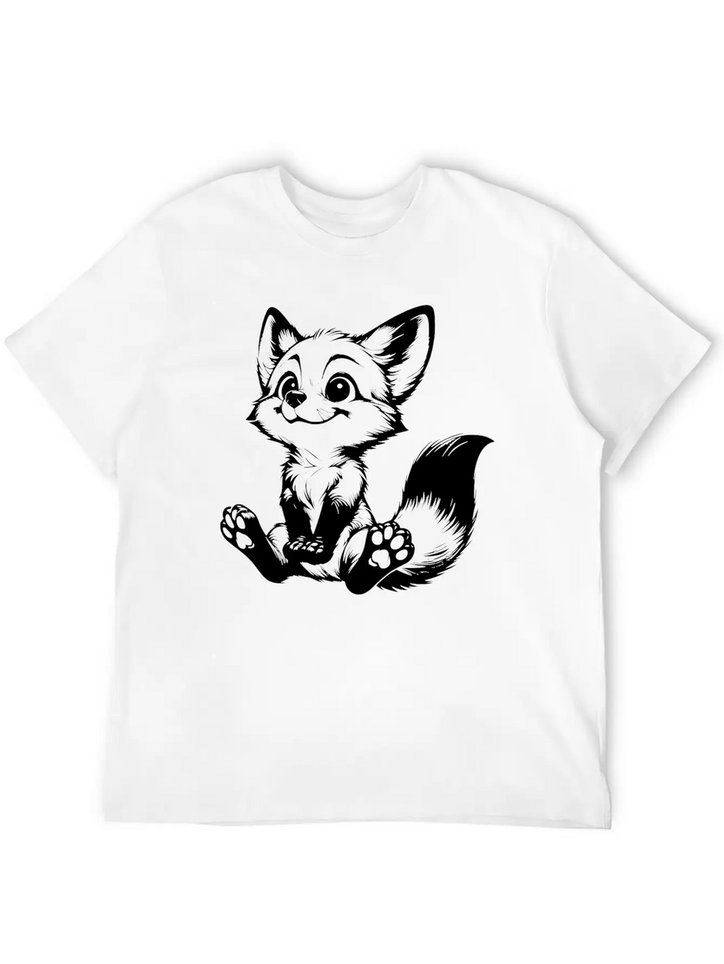 Smiling Sitting Fox Baby Line Drawing Unisex Casual T-Shirt – Clean Design For Daily Comfort