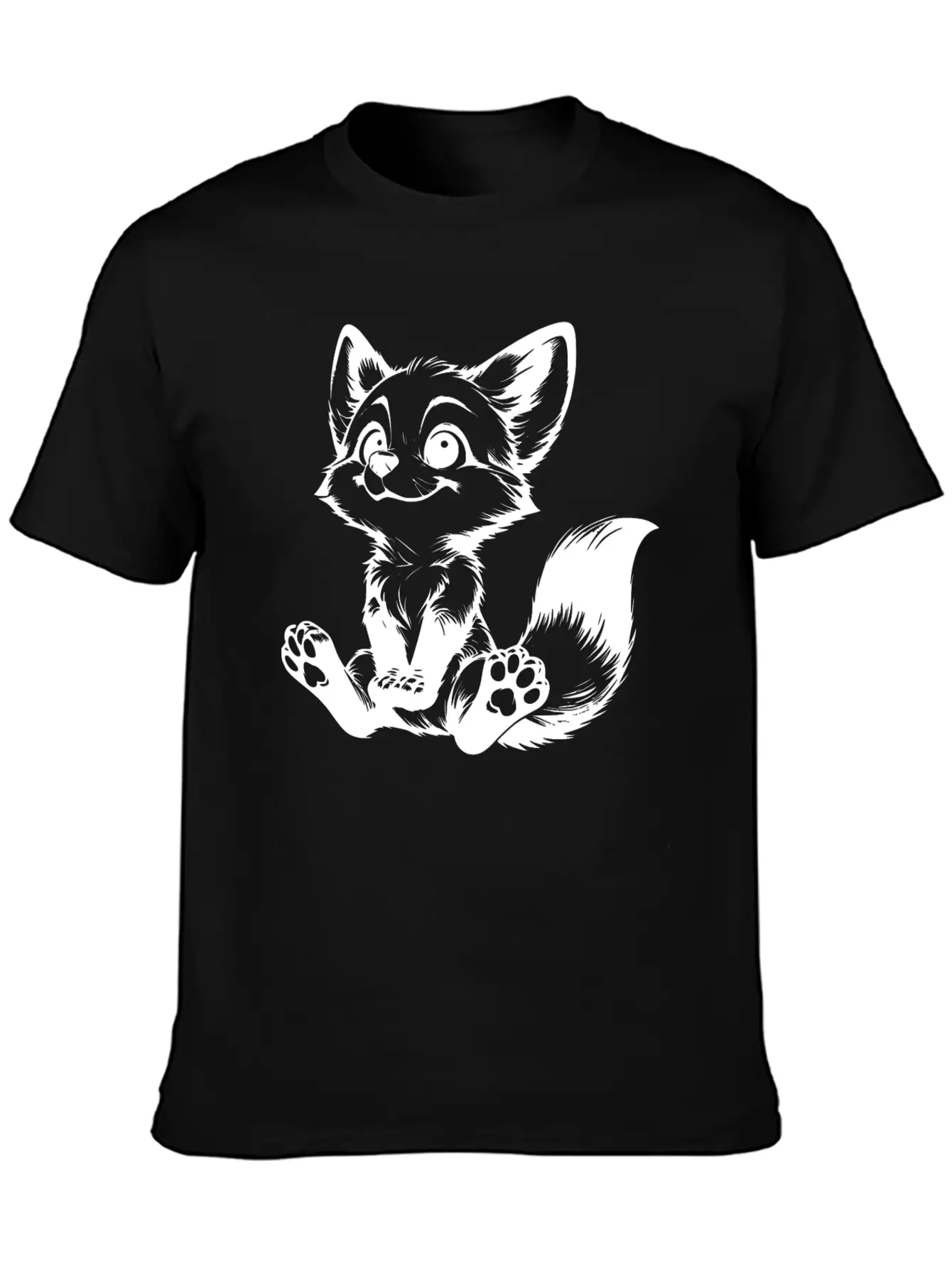 Smiling Sitting Fox Baby Line Drawing Unisex Casual T-Shirt – Clean Design For Daily Comfort