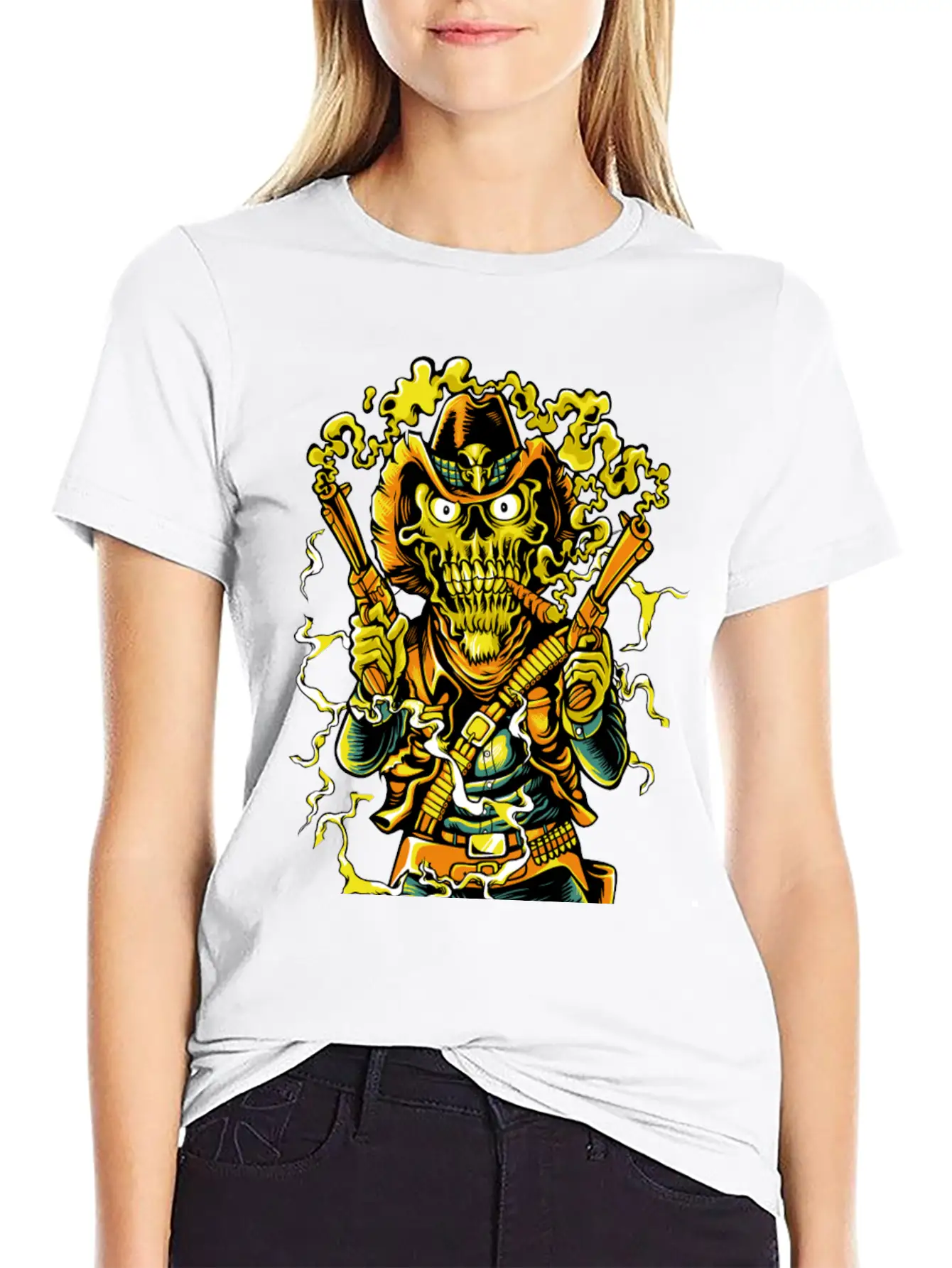 Smoking Guns Cowboy High Noon Colt Western Skull Basic Graphic T-Shirt – Daily Comfort In Soft Cotton