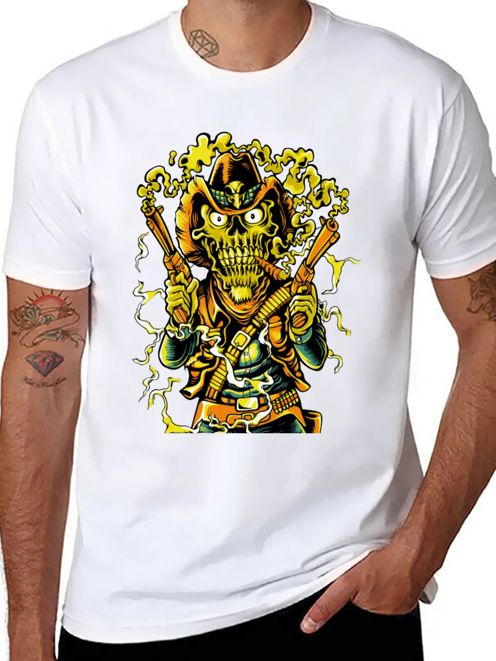 Smoking Guns Cowboy High Noon Colt Western Skull Basic Graphic T-Shirt – Daily Comfort In Soft Cotton