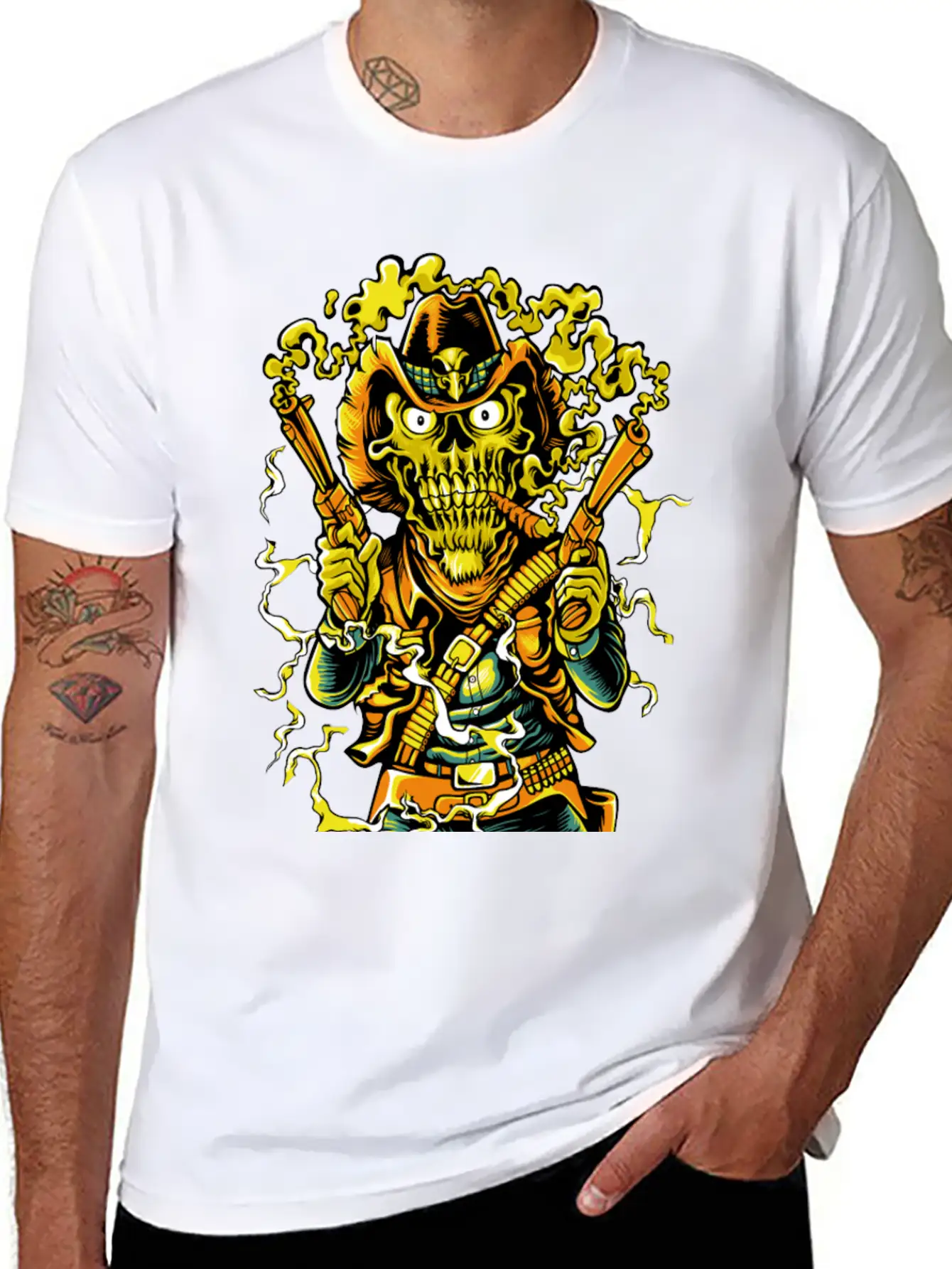 Smoking Guns Cowboy High Noon Colt Western Skull Basic Graphic T-Shirt – Daily Comfort In Soft Cotton