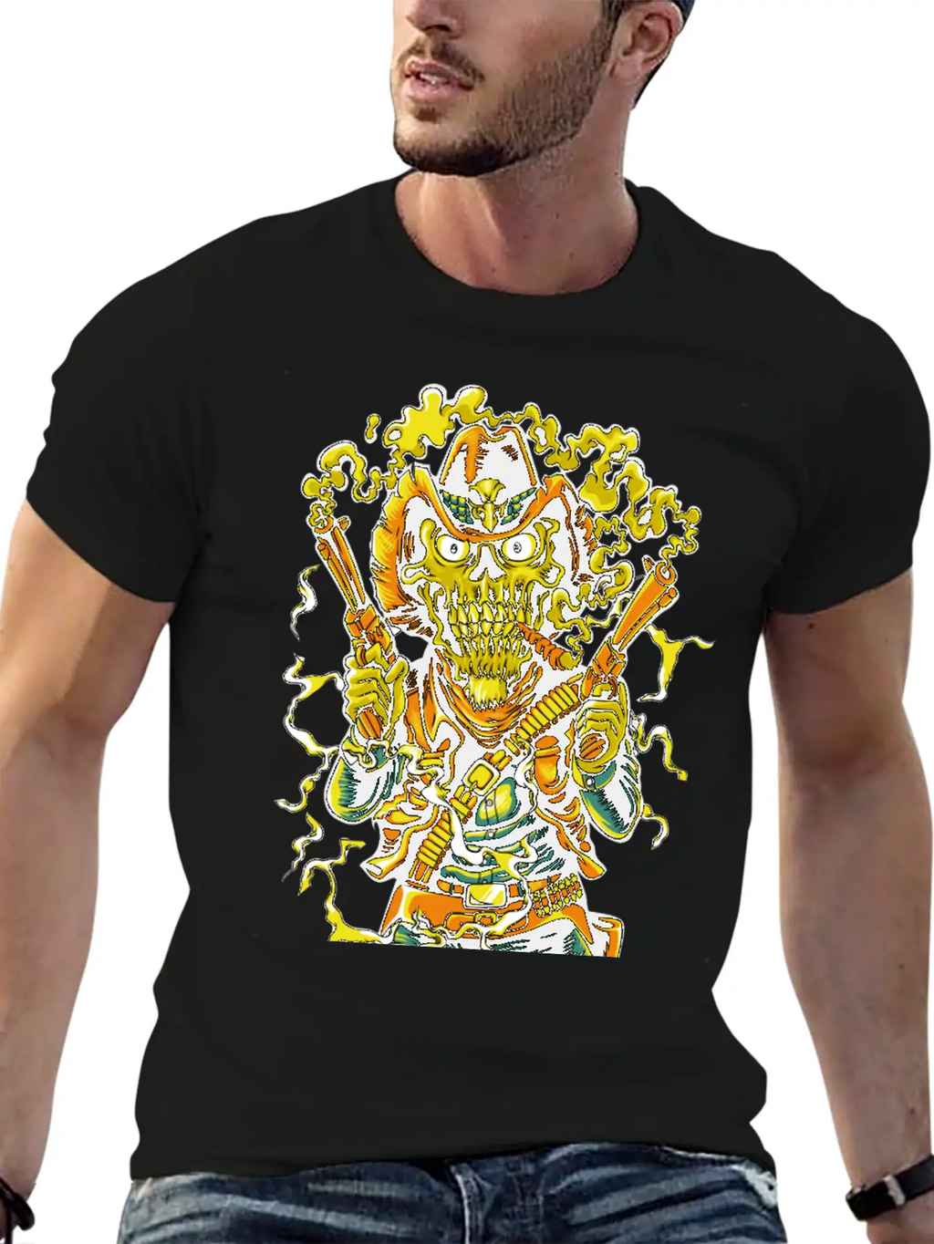 Smoking Guns Cowboy High Noon Colt Western Skull Basic Graphic T-Shirt – Daily Comfort In Soft Cotton