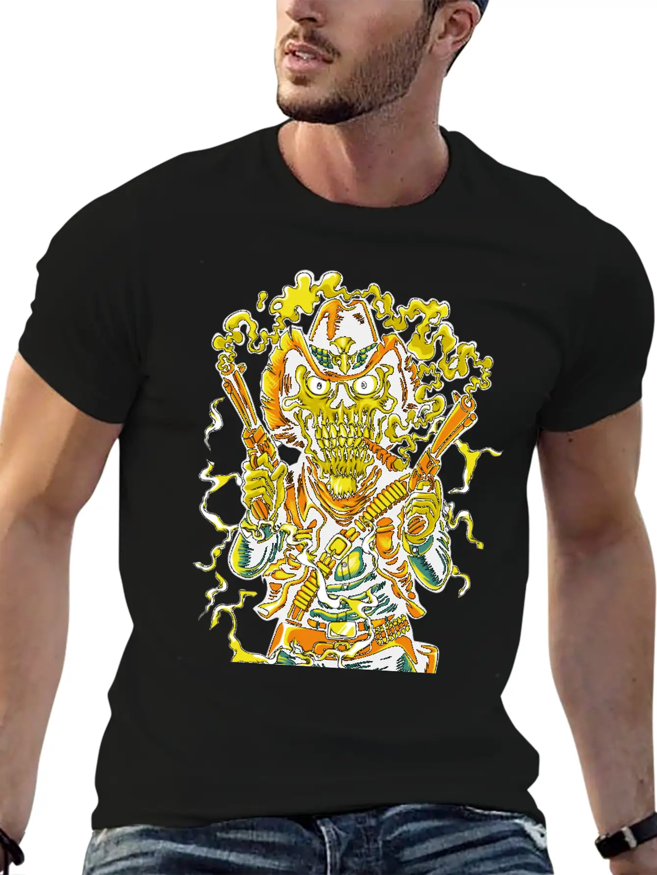 Smoking Guns Cowboy High Noon Colt Western Skull Basic Graphic T-Shirt – Daily Comfort In Soft Cotton