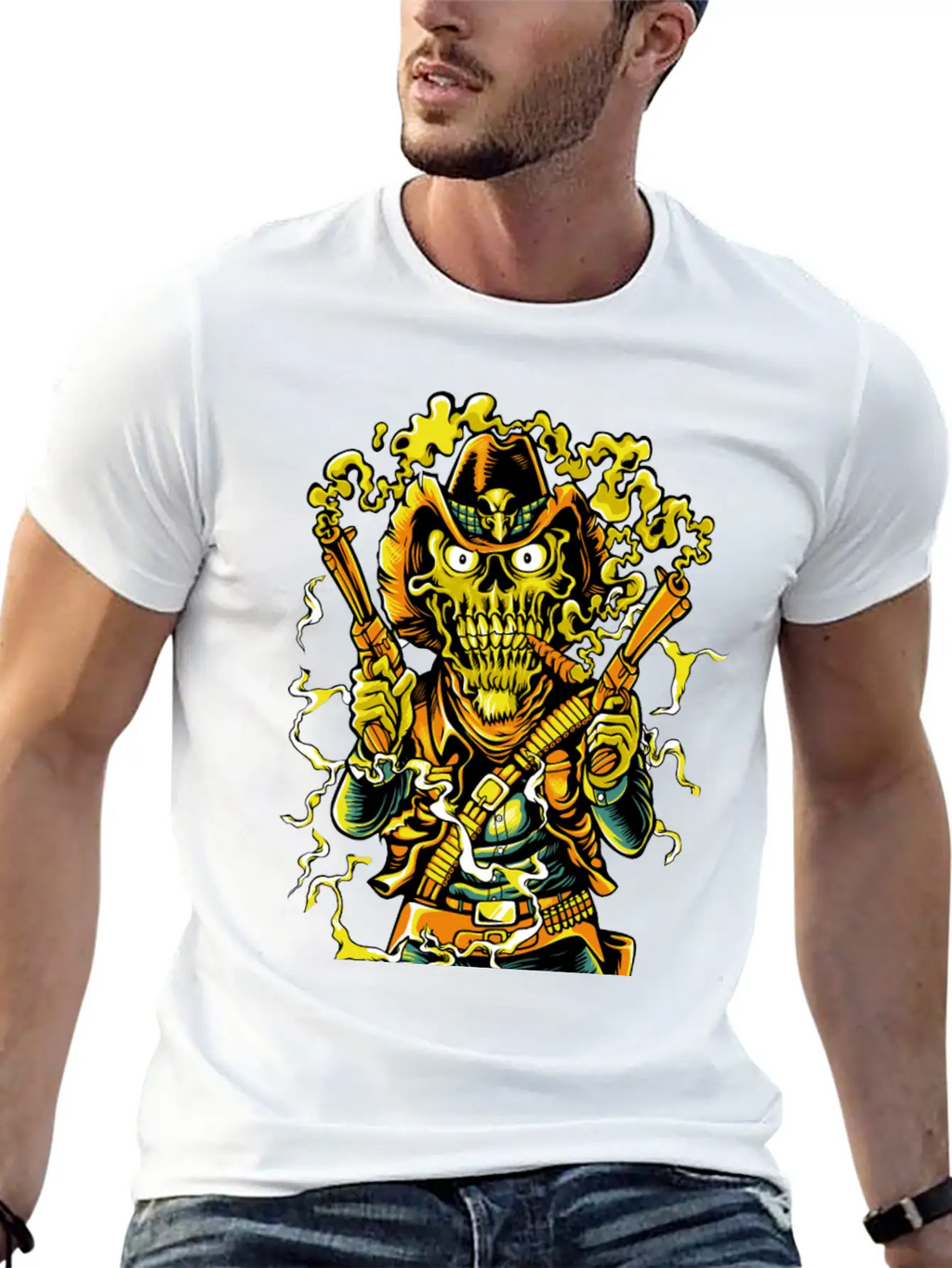 Smoking Guns Cowboy High Noon Colt Western Skull Basic Graphic T-Shirt – Daily Comfort In Soft Cotton