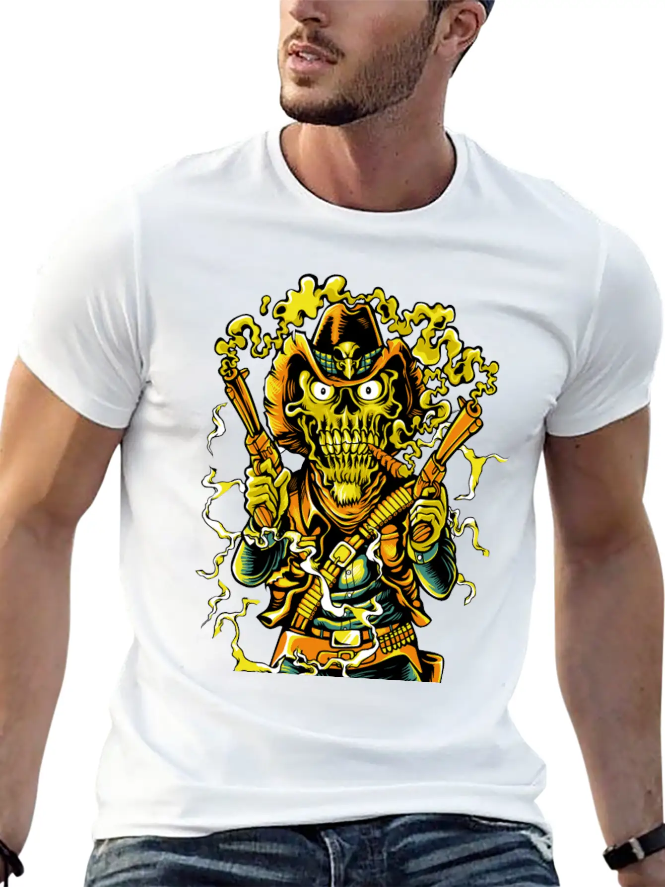 Smoking Guns Cowboy High Noon Colt Western Skull Basic Graphic T-Shirt – Daily Comfort In Soft Cotton
