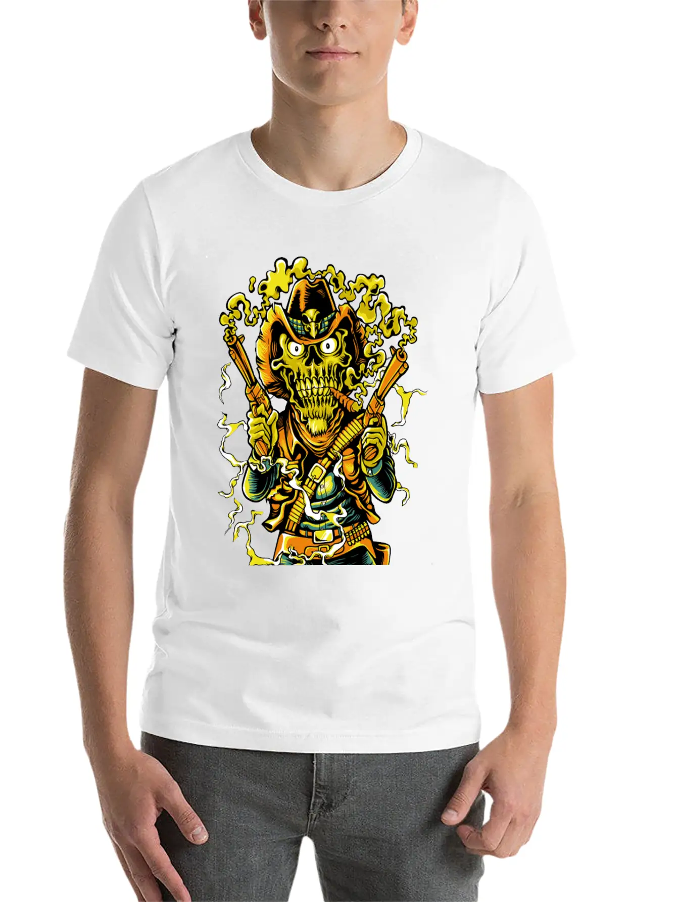 Smoking Guns Cowboy High Noon Colt Western Skull Basic Graphic T-Shirt – Daily Comfort In Soft Cotton
