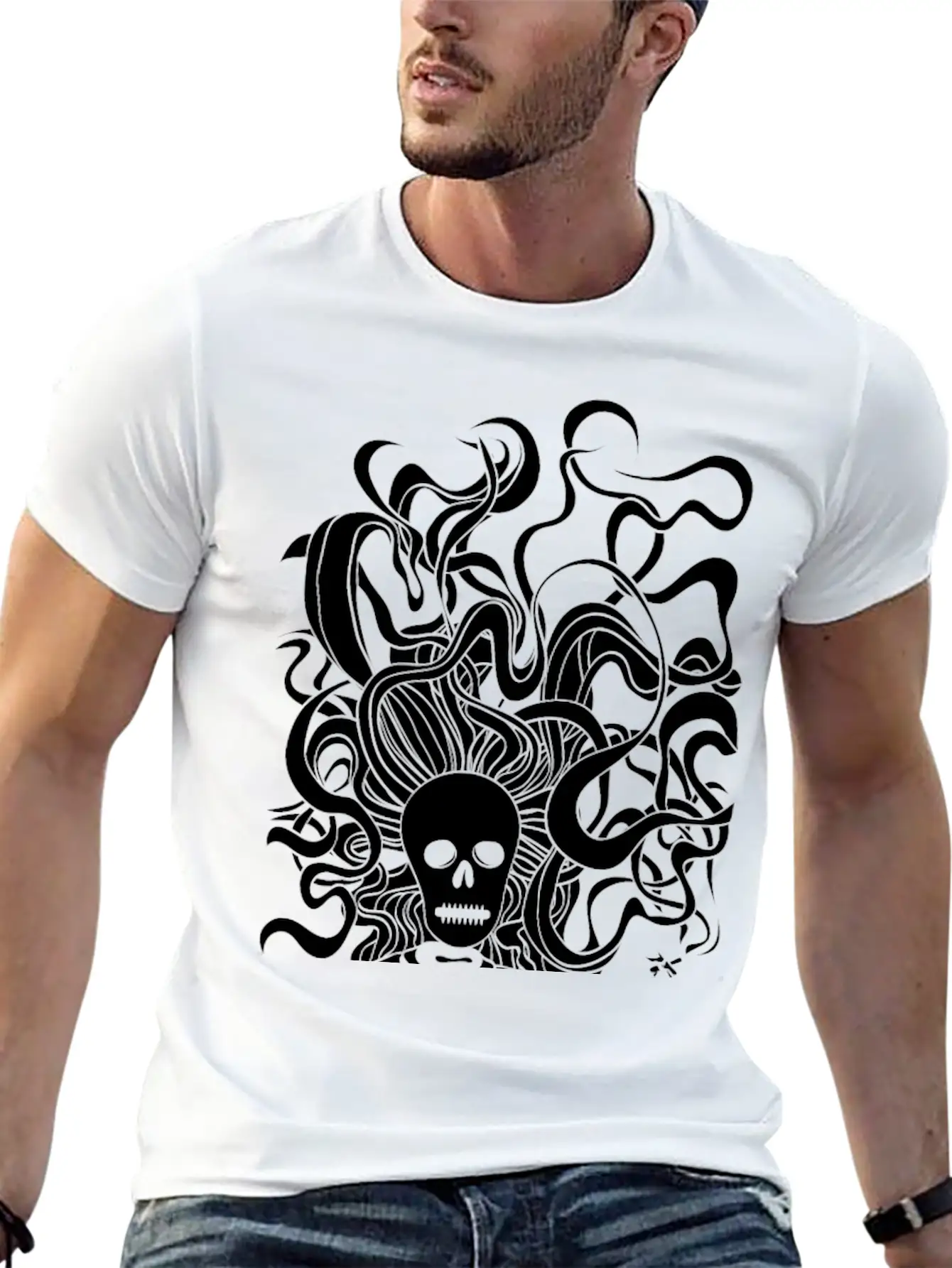 Smoking Skeleton White Breathable Graphic T-Shirt – Perfect For Casual Days