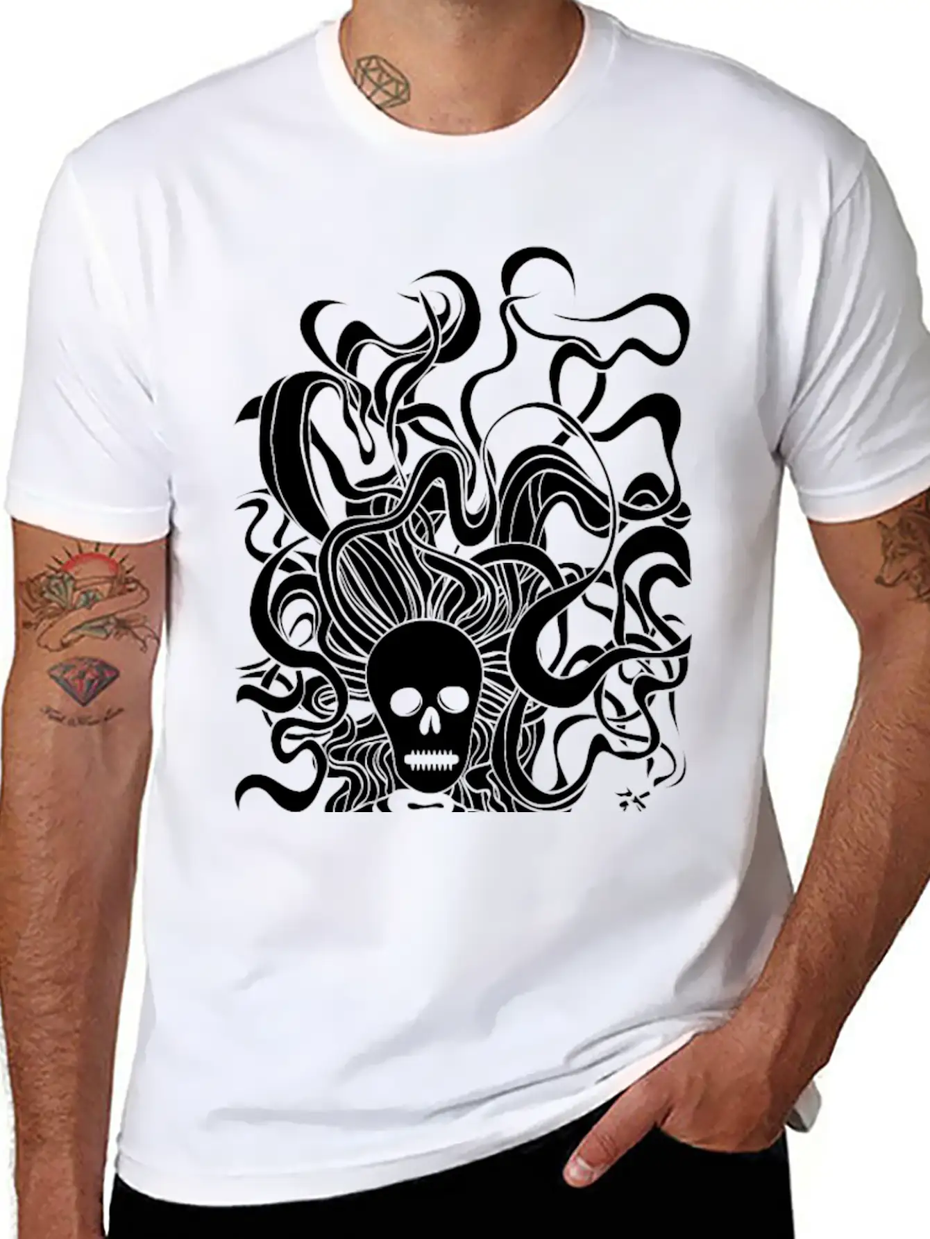 Smoking Skeleton White Breathable Graphic T-Shirt – Perfect For Casual Days