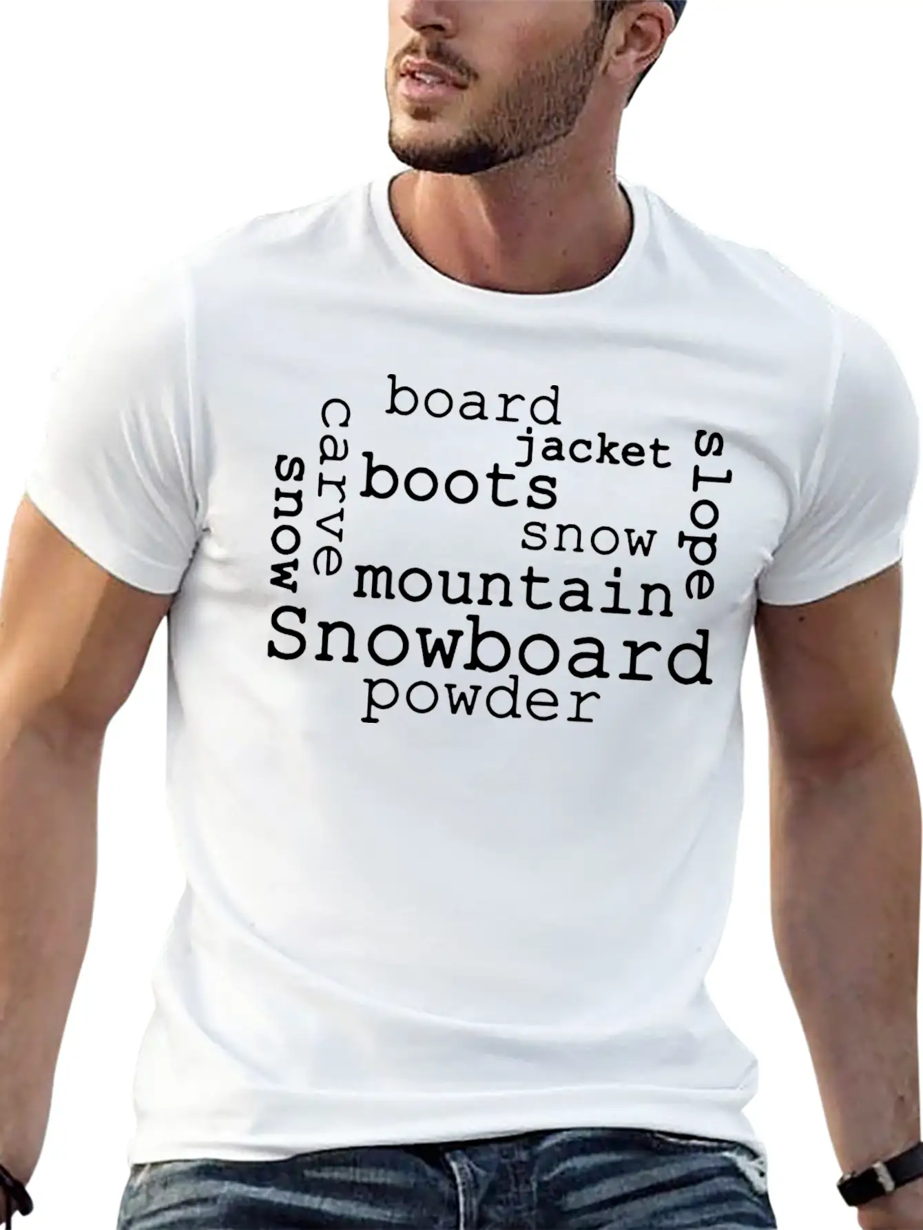 Snowboarding Word Cloud Essential Cotton Tee For Daily Outfits – Unisex Style