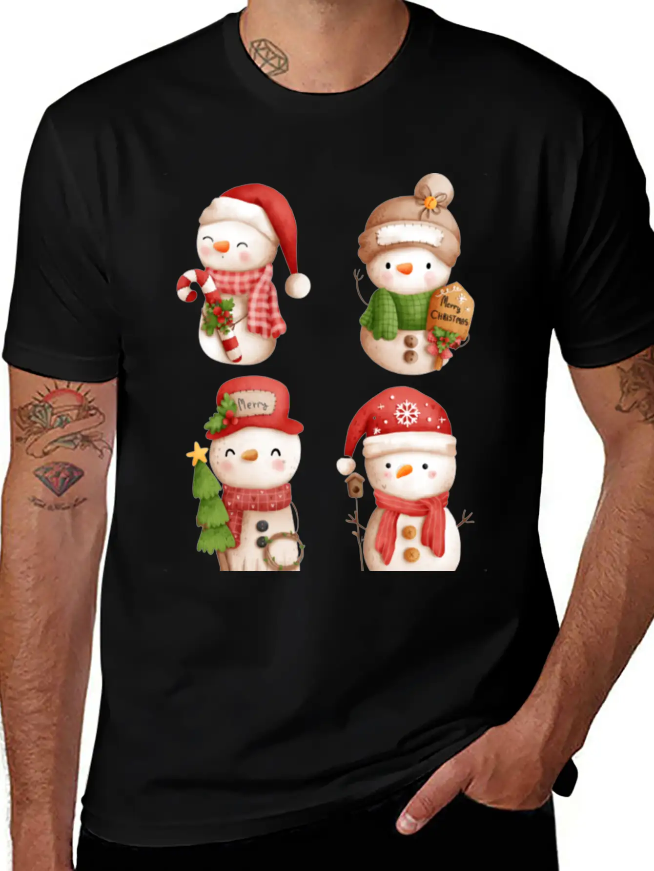 Snowmen In Christmas Mode Happy Holidays Breathable Graphic T-Shirt – Perfect For Casual Days