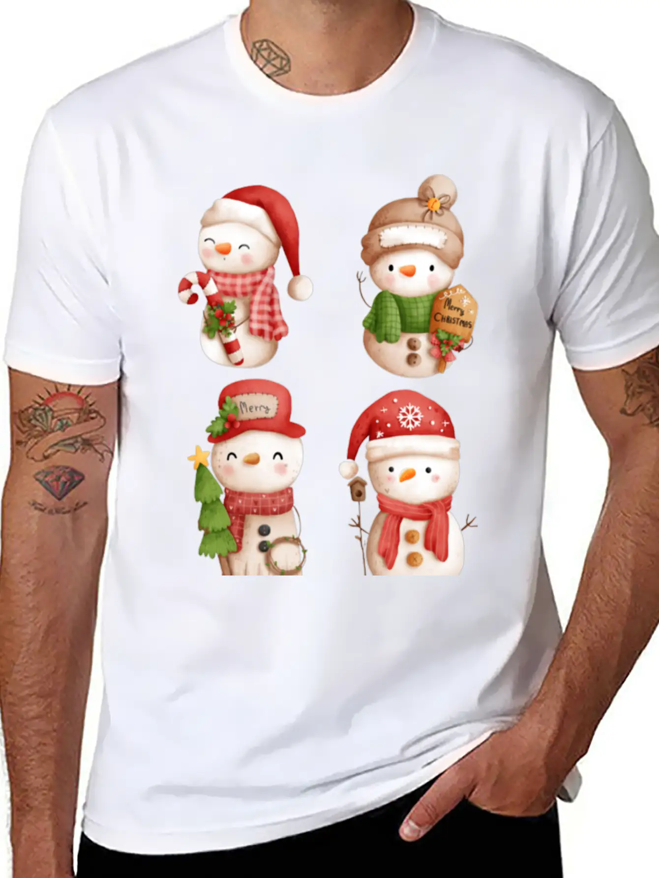 Snowmen In Christmas Mode Happy Holidays Breathable Graphic T-Shirt – Perfect For Casual Days
