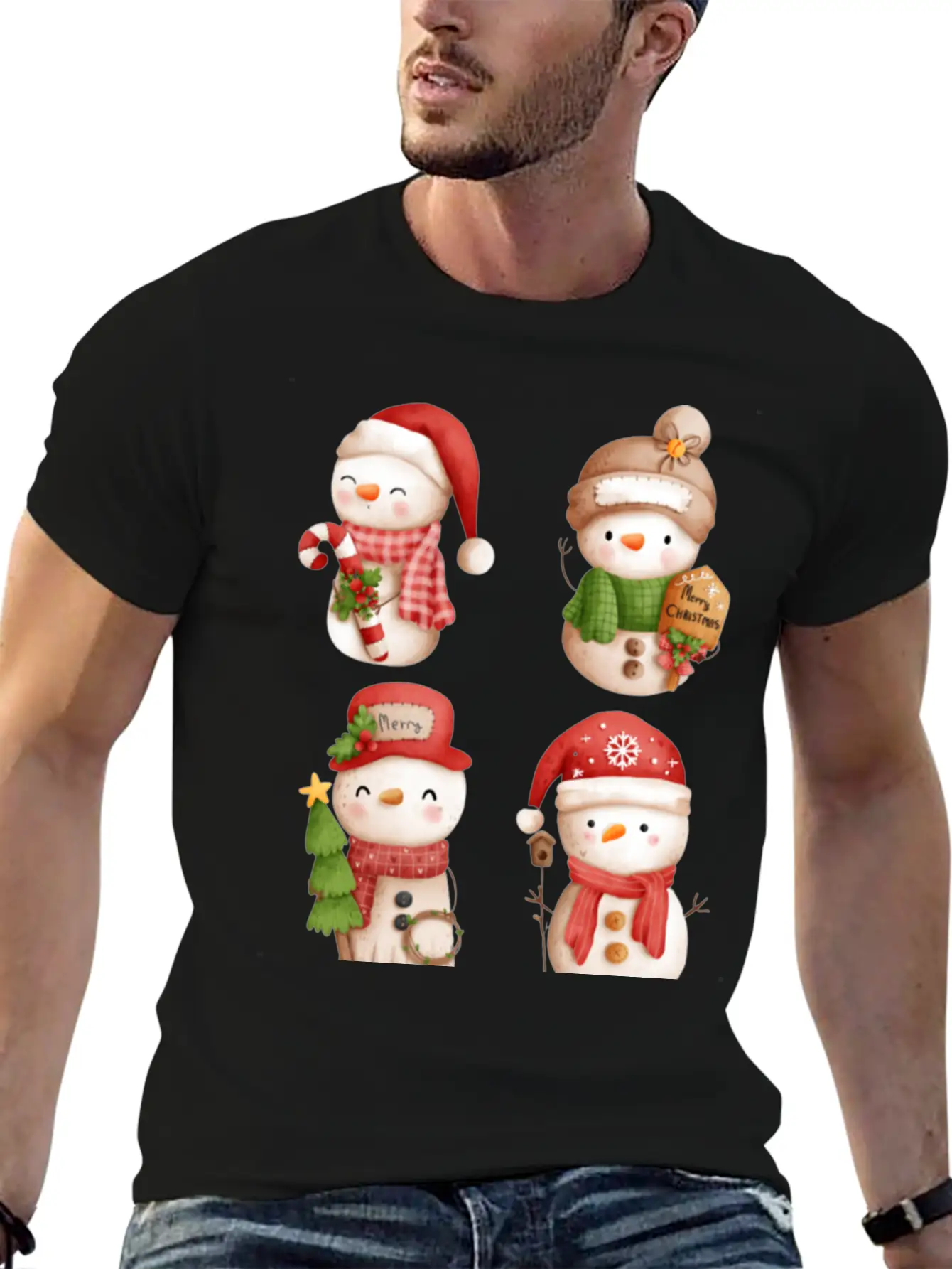 Snowmen In Christmas Mode Happy Holidays Breathable Graphic T-Shirt – Perfect For Casual Days