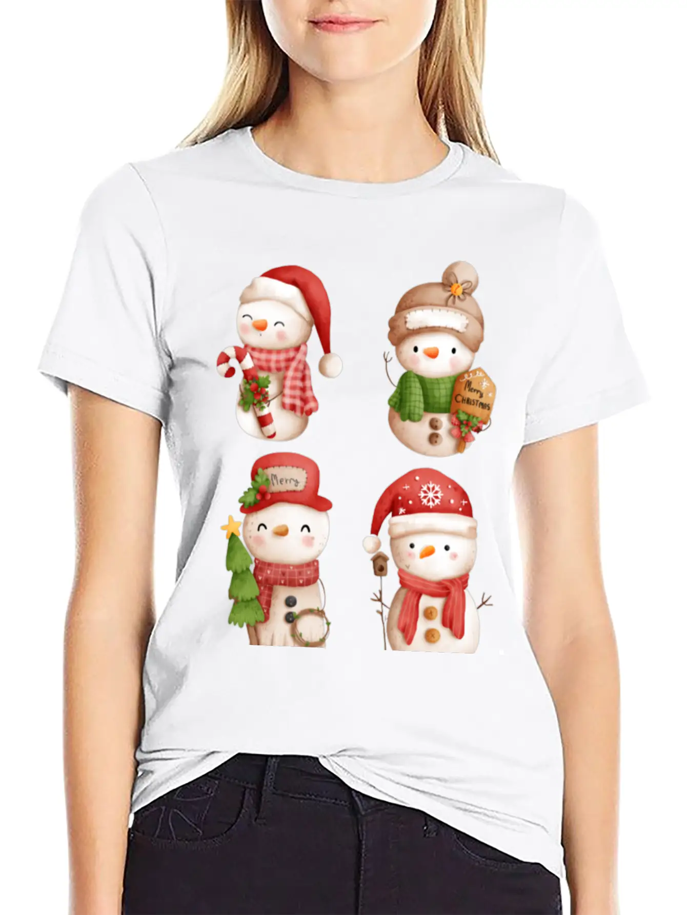 Snowmen In Christmas Mode Happy Holidays Breathable Graphic T-Shirt – Perfect For Casual Days