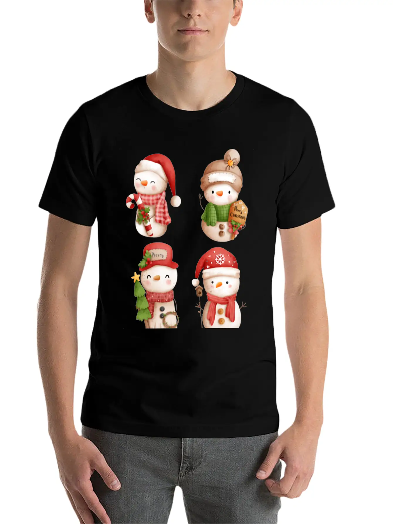 Snowmen In Christmas Mode Happy Holidays Breathable Graphic T-Shirt – Perfect For Casual Days